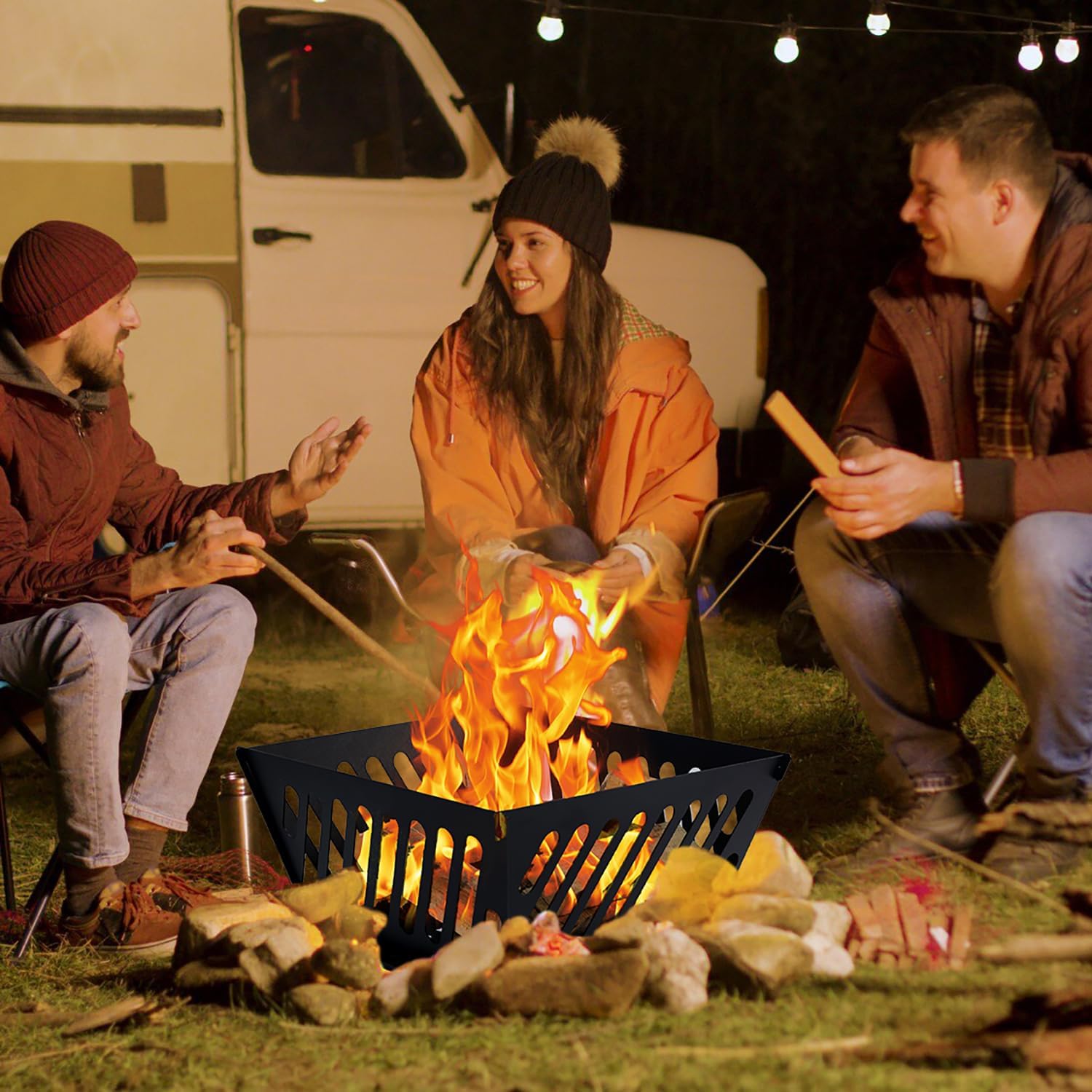 25 inch Portable Fire Pit for Outside Collapsible Plug Fire Pit Suitable for Camping, Picnics, Courtyards, Garden Bonfires and Outdoor Firewood with Storage Bag