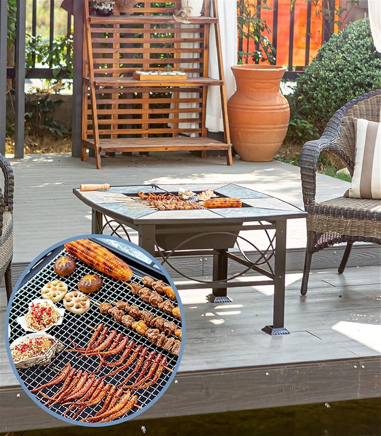 Outdoor Fire Pit Square Wood-Burning Fire Pit Bowl, Garden Outdoor Heater, Barbecue Kit for d Patio Courtyard