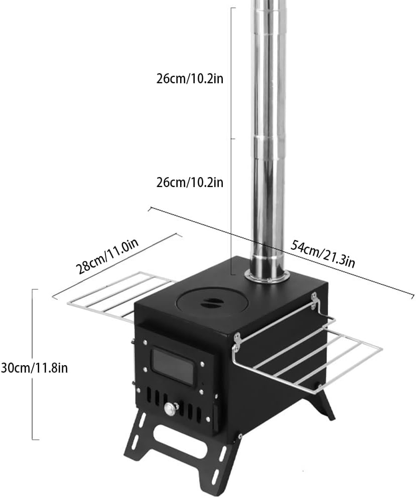 Outdoor Fireplaces Outdoor Camping Wood Burning Stove Firewood Burner Stainless Steel Foldable Heater With Tent Fire Window Fireplace Fire Pits(Silver)