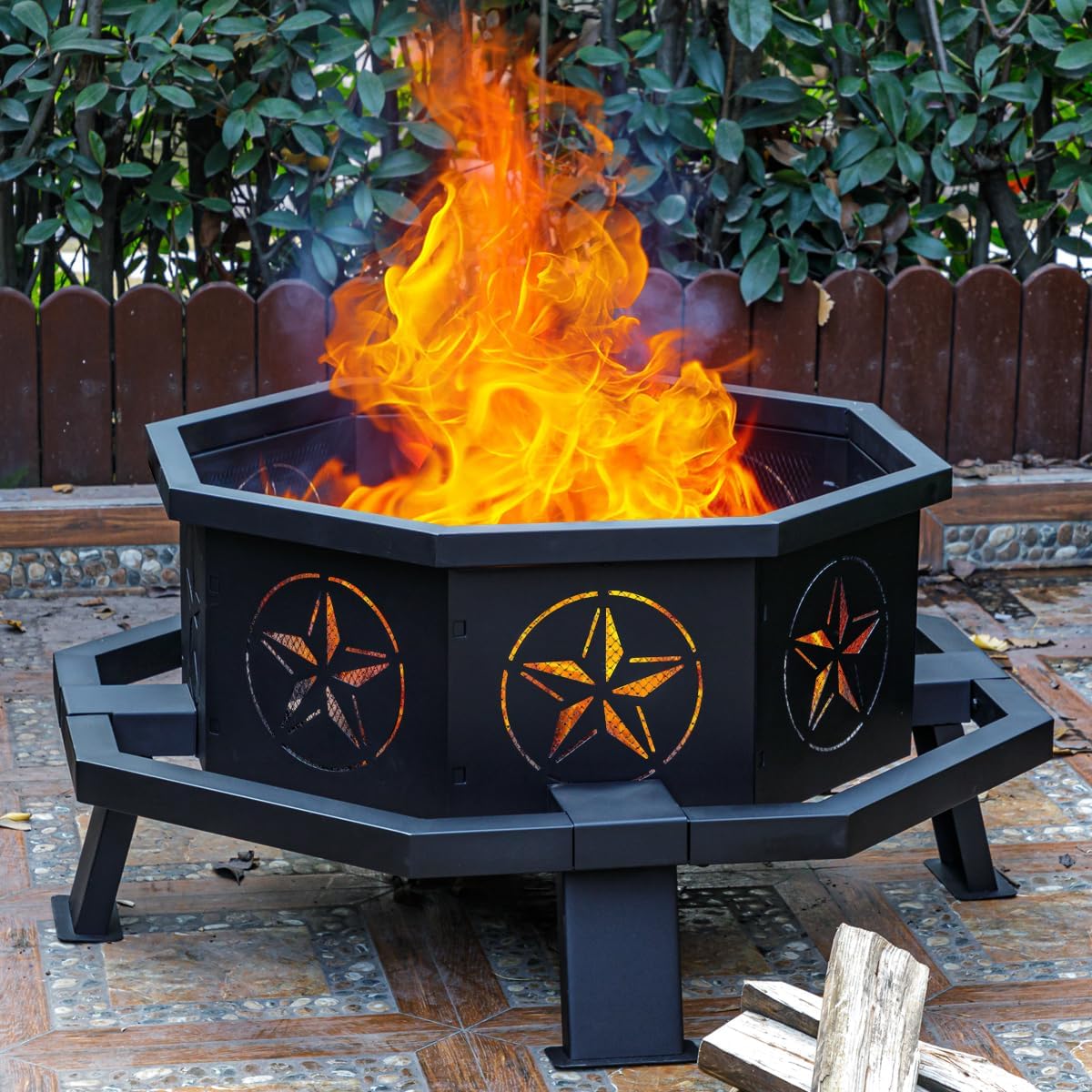 35 Inch Octagonal Fire Pit,Outdoor Fire Pit,Wood Burning Firepit for Bonfire,Firepits for Outside,Camping, Backyard, Patio,Bonfire,Garden