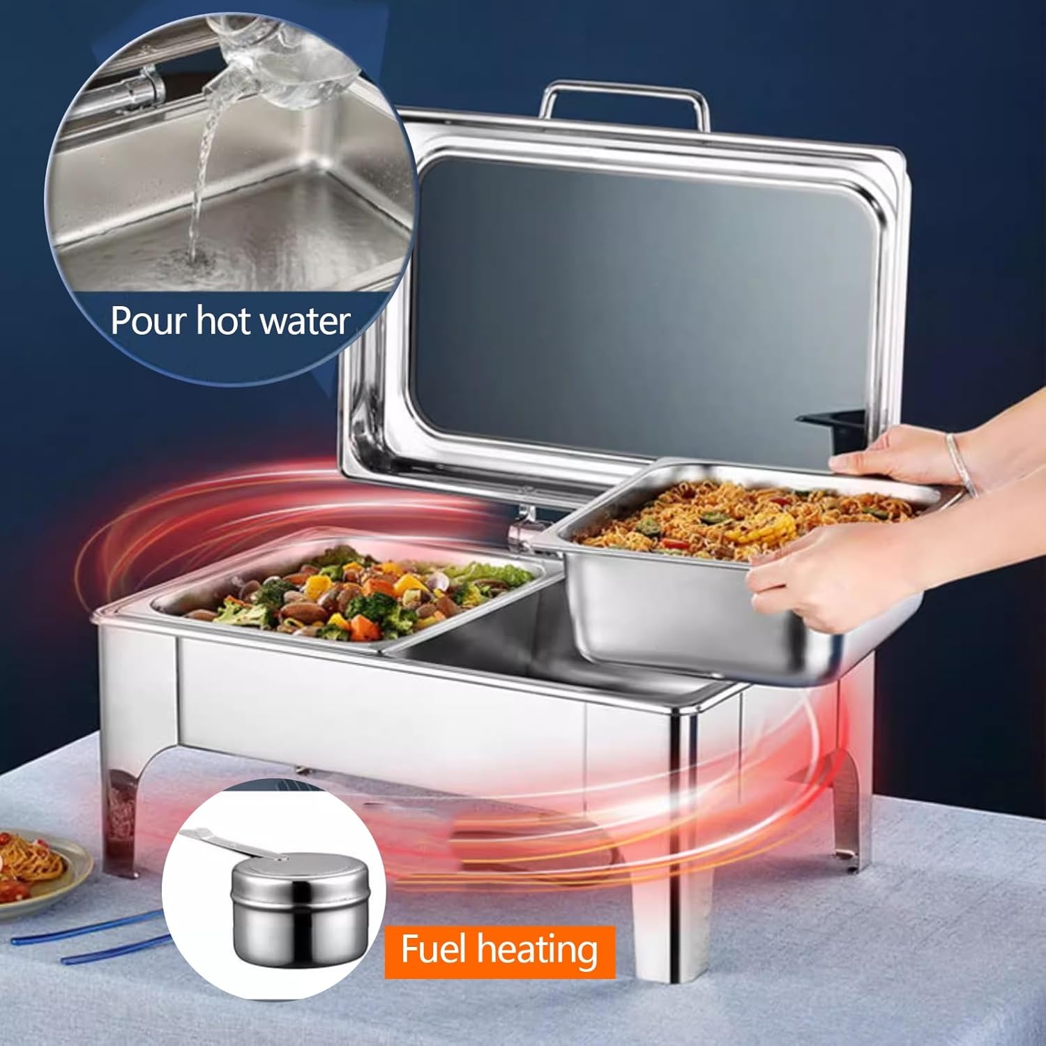 Food Warmers for Parties Stainless Steel Buffet Serving Dishes for Heating and Cooling, Warmers for Food Trays Buffet 9QT, Catering Supplies