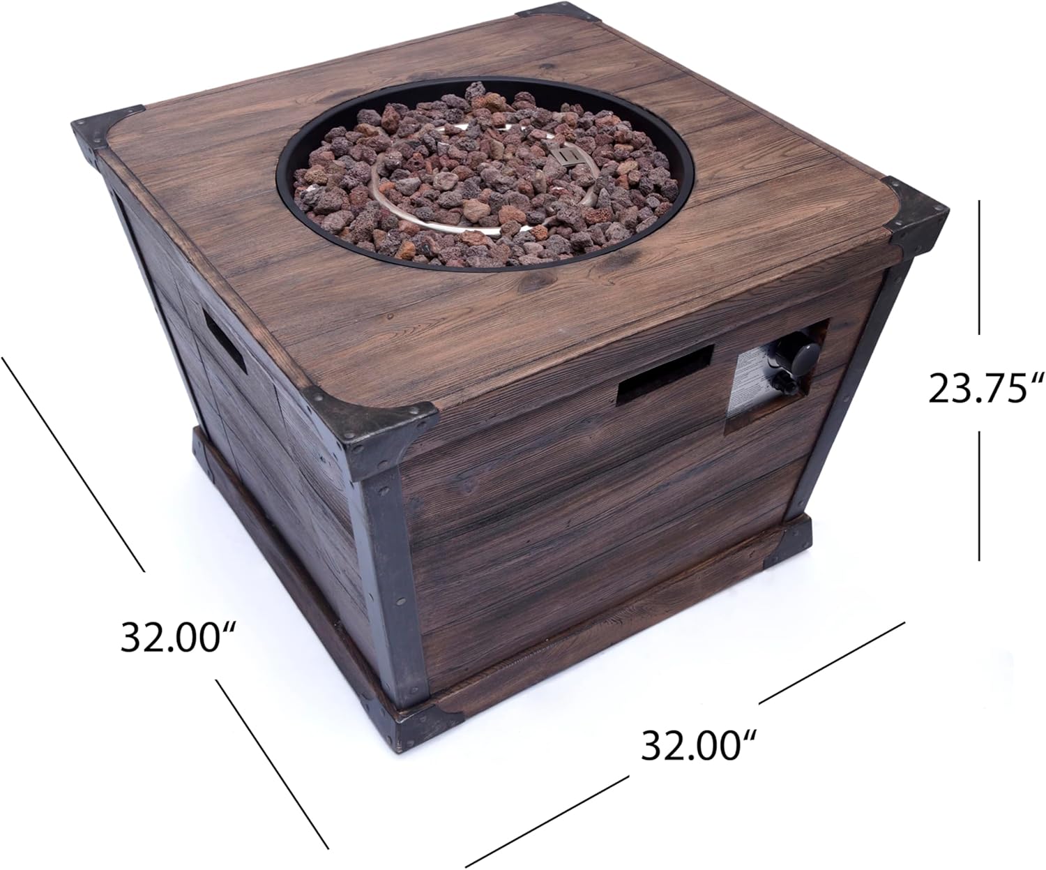 Outdoor Patio 24'' H x 32'' W Square Gas Burning Concrete Fire Pit Wood Pattern Brown 40,000 BTU (Tank Inside)
