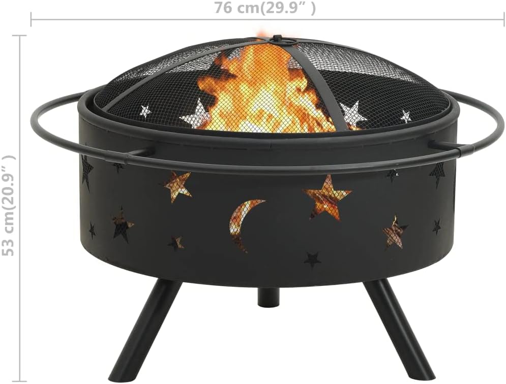 Steel Outdoor Fire Pit, Patio Wood Burning Grill for Patio Backyard Garden Beach Camping Picnic,Fire Pit w/Poker 29.9