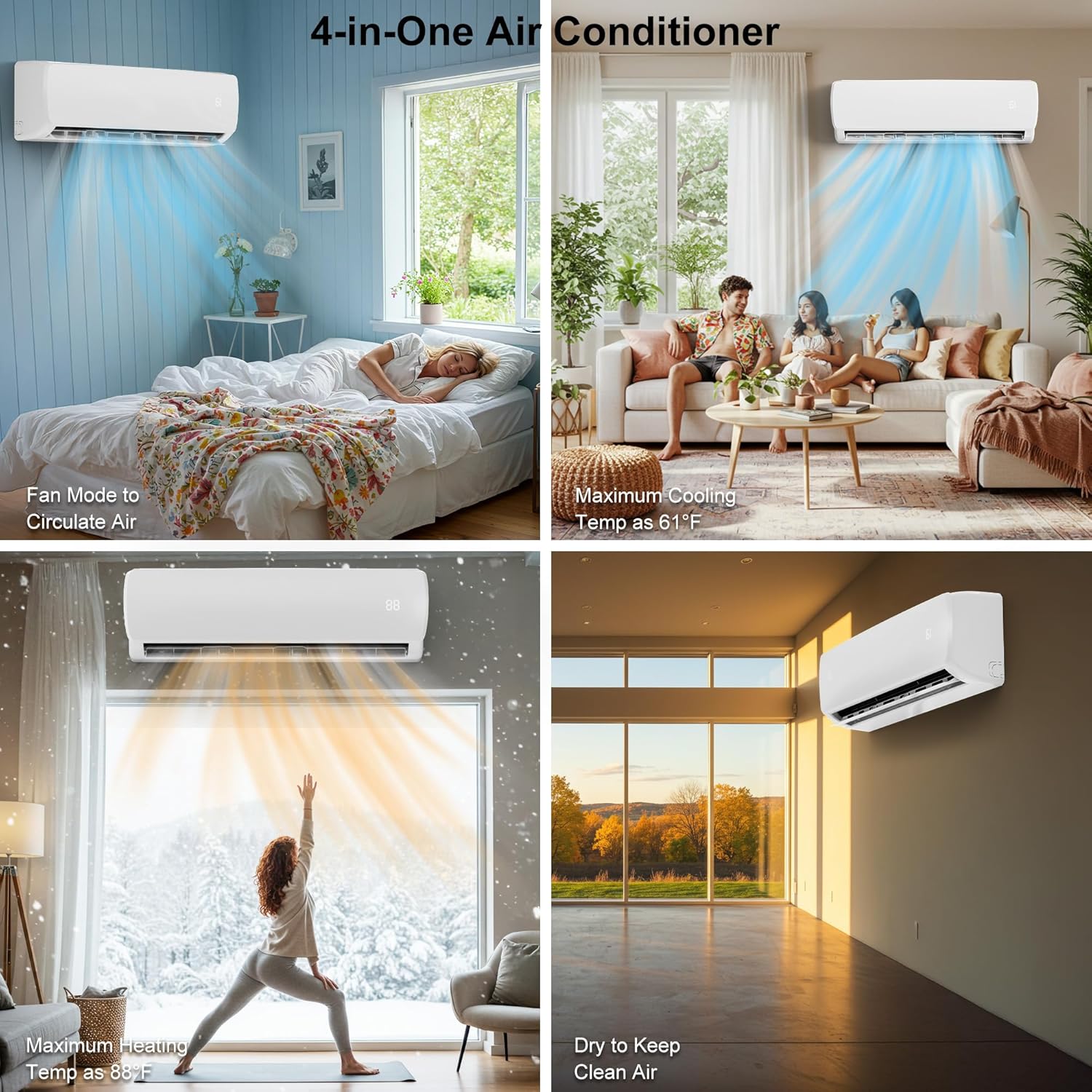 Uthfy 1800BTU 230V Mini Split AC/Heating System, Energy Efficent Ductless Inverter Air Conditioner,Pre-charged Condenser, Heat Pump,1.5 Ton,Cool Up to 1250sq.ft,19 SEER 2,Installtion Kits Included