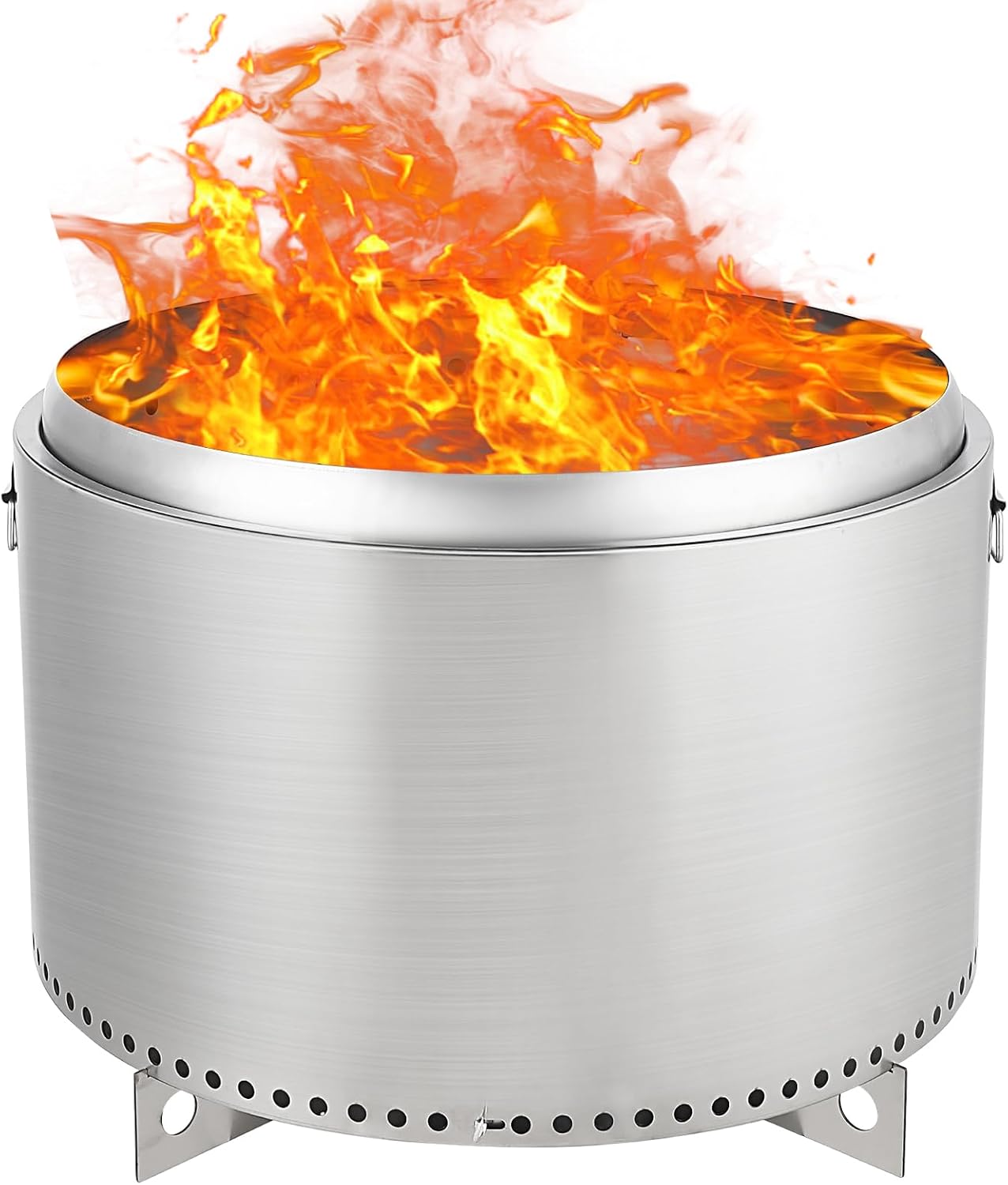 27 in Smokeless Fire Pit with Air Switch, Wood Burning Portable Stainless Steel Outdoor Firepit with Removable Stand & Stove Hook, Ash Pan, for Camping Backyard Patio Picnic, H: 20 in, 35 LBS