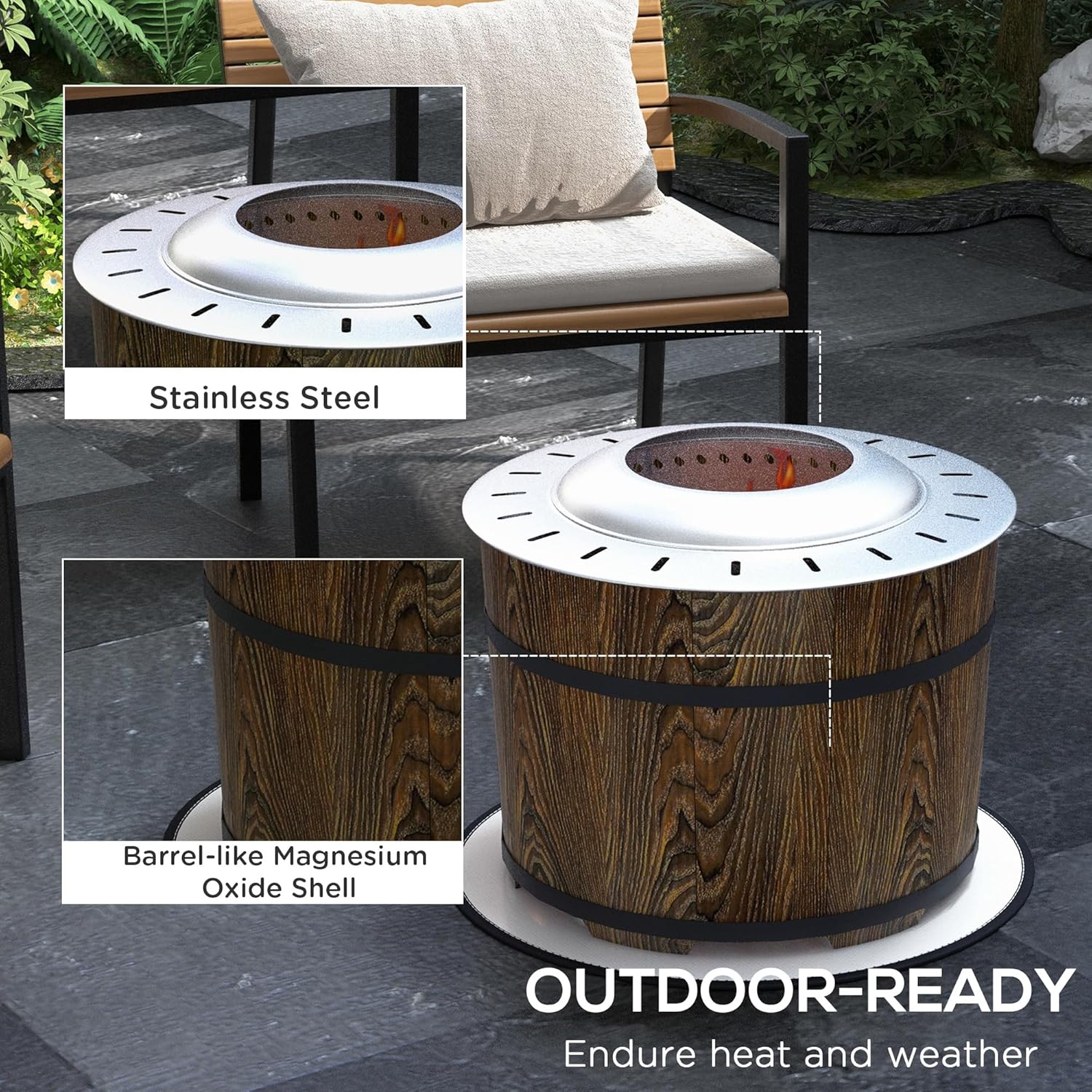 Outsunny Smokeless Fire Pit with Fireproof Mat, 20
