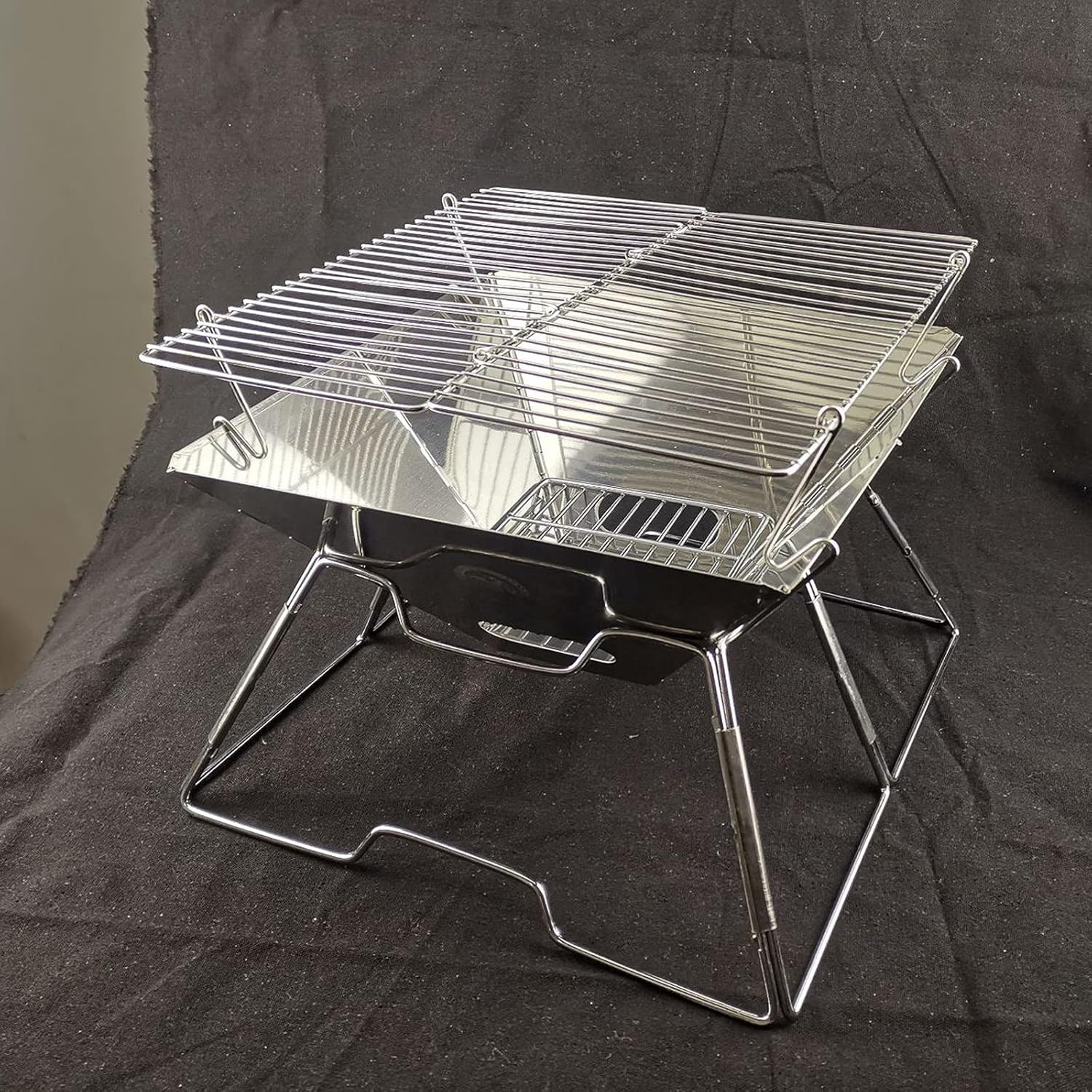 Collapsible Stainless Steel Campfire Grill Portable Camping Outdoor Fire Pit Heavy Duty Portable Camping Grill with Carrying Bag