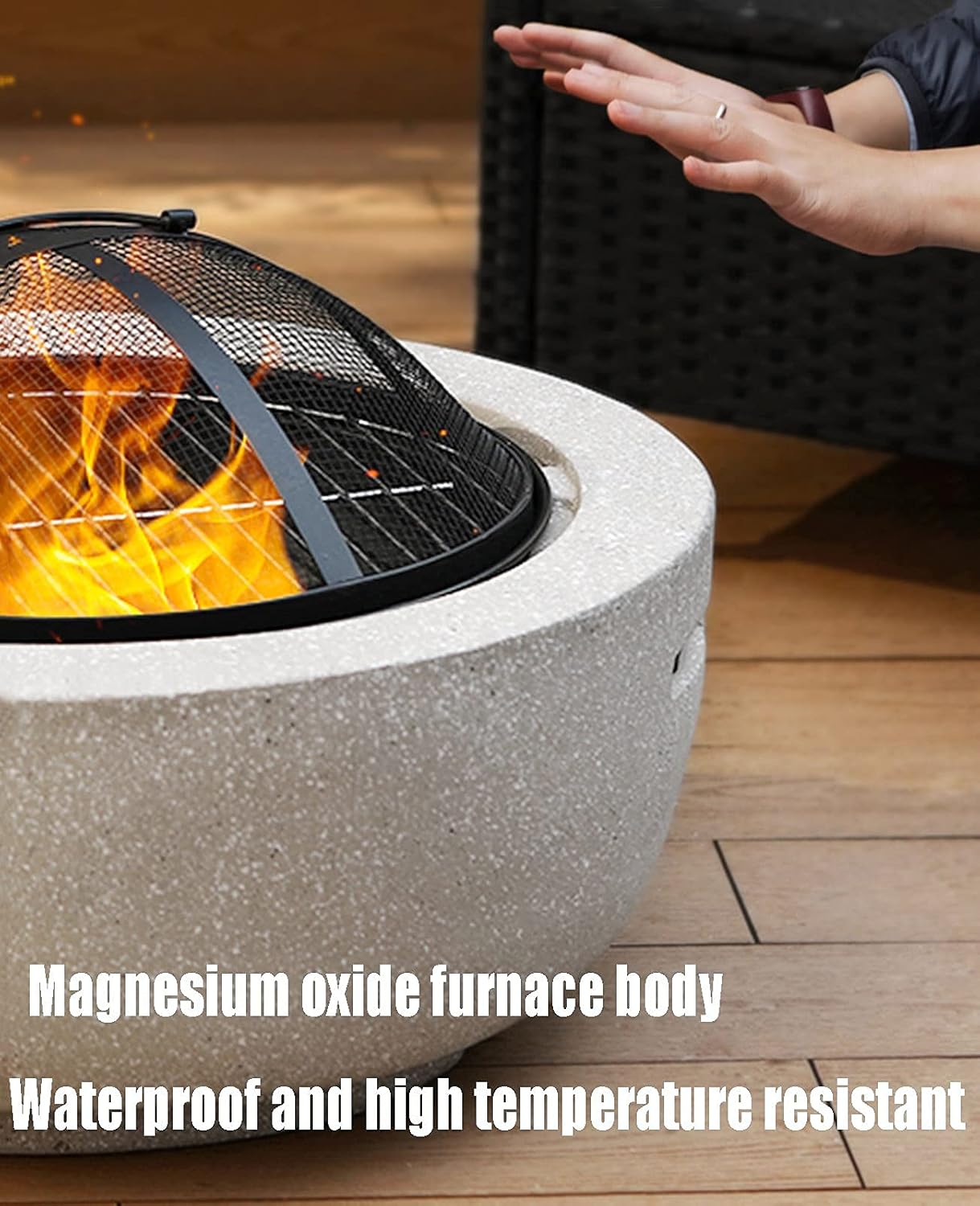 Outdoor Fire Pit Garden Wood Burning Fire Pit BBQ Grill Table - 23“, Outdoor Wood Burning Fire Bowl with Spark Screen Cover and Poker