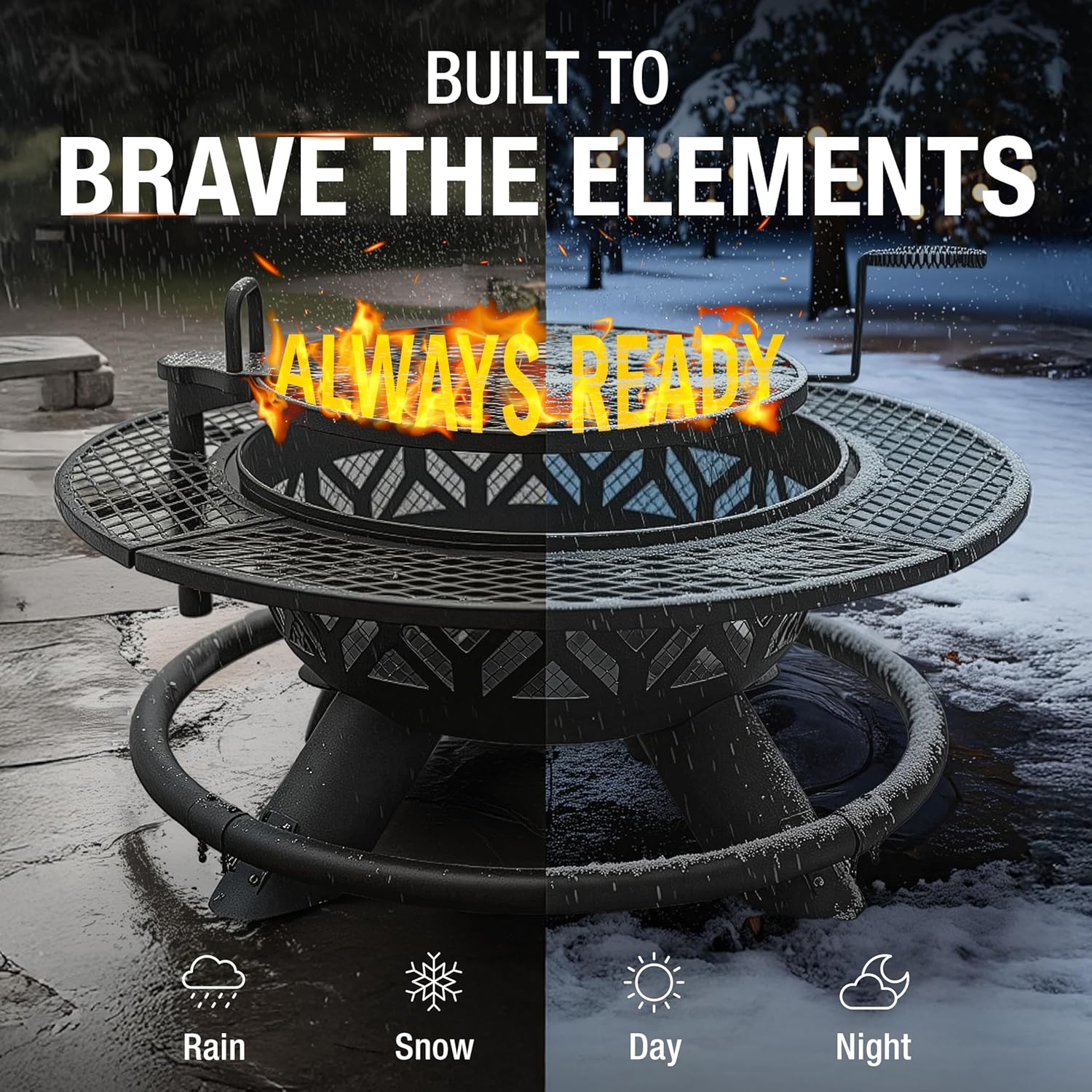 47 Inch Heavy Duty Steel Fire Pit with Grill, Large Outdoor Fire Pits for Outside Wood Burning, BBQ