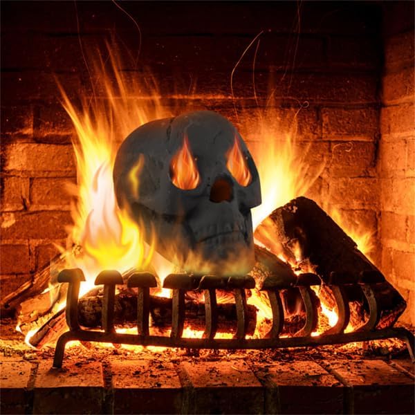 Halloween Fire Pit Skull Decoration – Realistic Ceramic Fireplace Skull with Hollow Eyes & Mouth for Spooky Flames, Haunted House & Outdoor Halloween Decor