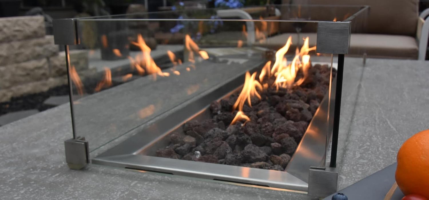 Elementi Rectangular Outdoor Propane Fire Pit Table, Propane Firepit Table for Outside Patio Includes Canvas Cover & Lava Rocks, Outdoor Fireplace for Backyard Fire Pits & Outdoor Fireplaces