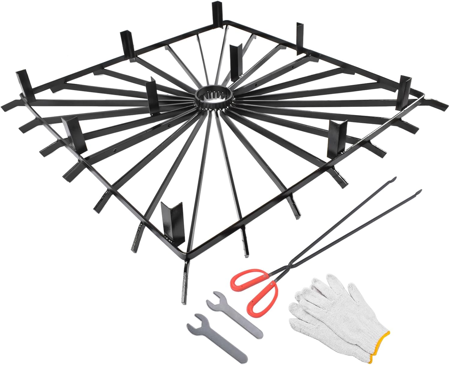 Square Wheel Fire Pit Grate – Heavy-Duty Steel, Universal Fit, Efficient Burn, Reduced Smoke, Log Stability (Black, 36