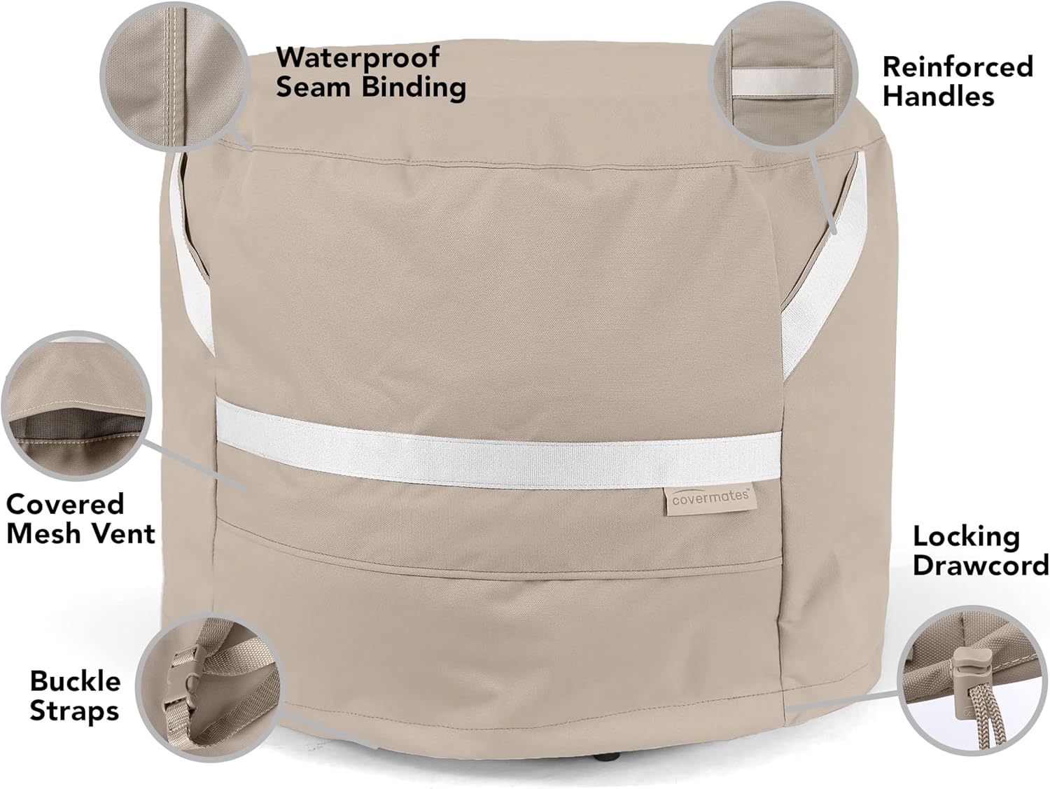 Covermates Prestige Round Fire Pit Chair Set Cover – Heavy-Duty Water-Resistant Outdoor Patio Protection with 900D Polyester, Mesh Air Vents, Buckle Straps & Drawcord Hem, ROUND 86DIAMETER x 30H, Clay