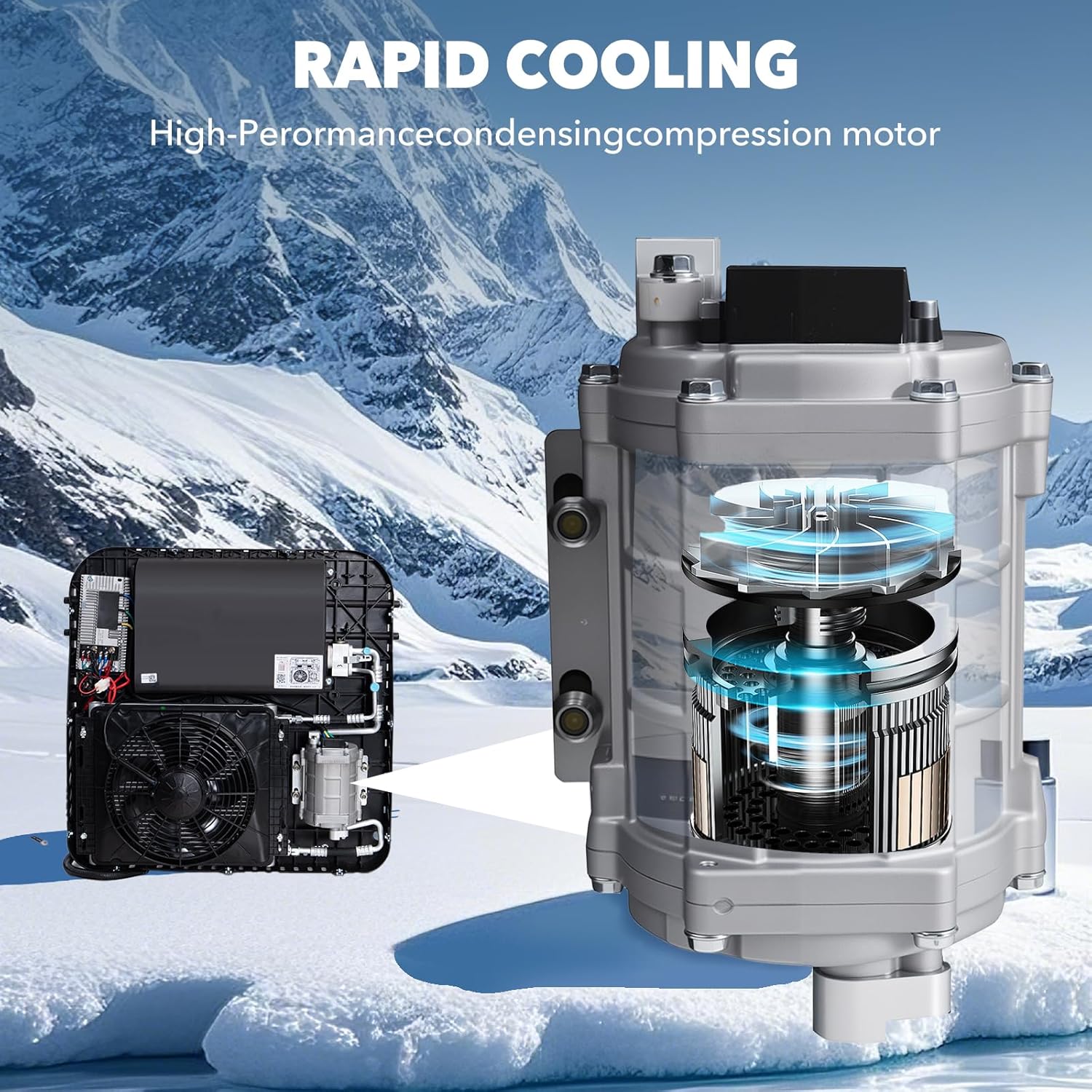 12V AC Unit 8700BTU RV Air Conditioner Scroll Compressor Ultra Quiet 12V RV AC for Trucks Vans Campers Cooling & Heating System