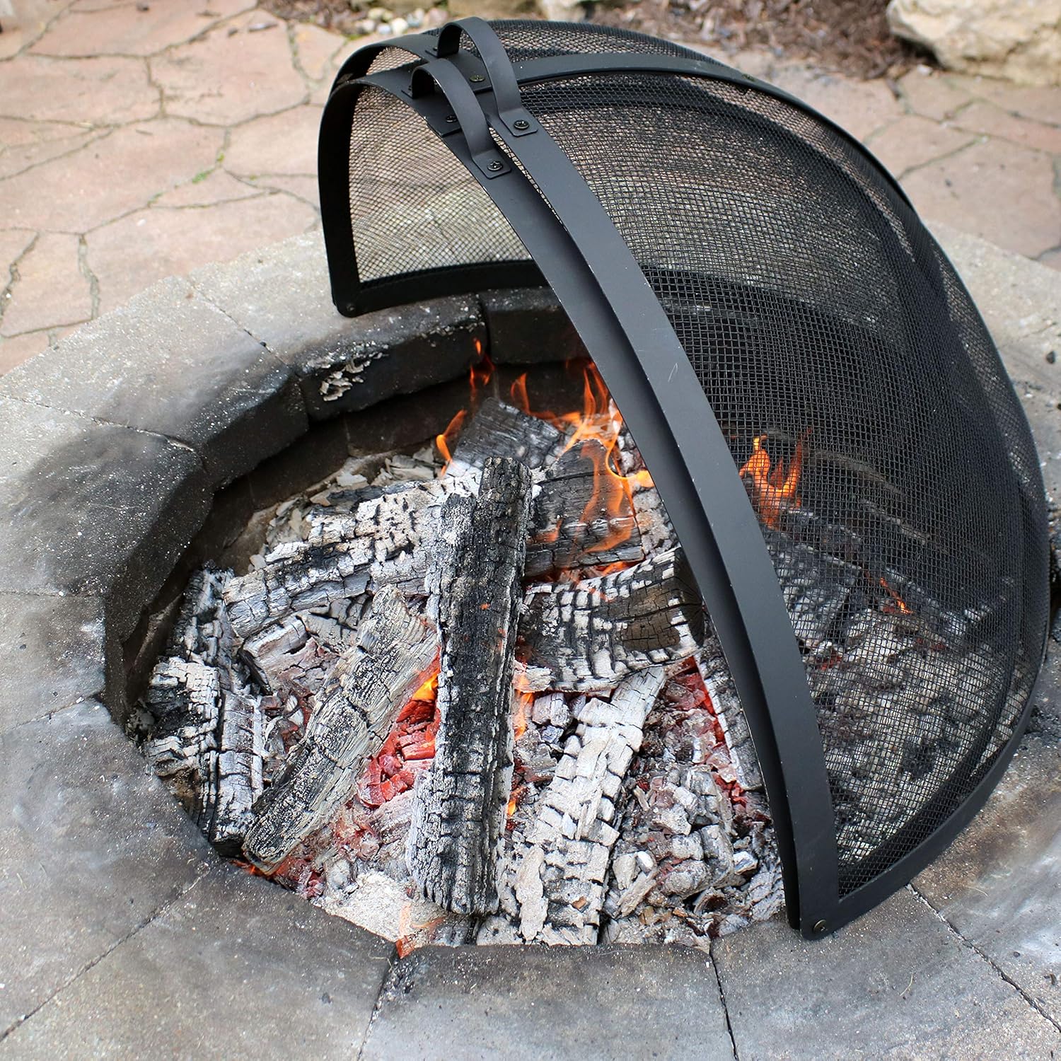 Sunnydaze 40‑Inch Round Fire Pit Spark Screen Lid – Heavy‑Duty Mesh Ember Lid & Fire Pit Screen Cover with Door, Keeps Sparks & Ashes Contained