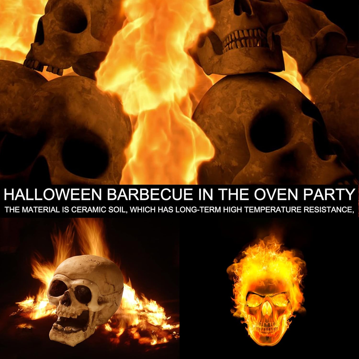 Ceramic Human Skull Fire Pit Gas Log Fire Log Skull Charcoal Decor for Outdoor Fireplace and Fire Pit, Indoor or Outdoor Fireplaces, Bonfire, Halloween Decor (Fireproof)(Refractory) (8)