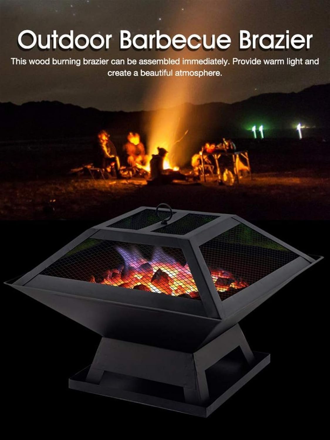 Stainless Steel Outdoor Fire Pit BBQ Grill Firepit Garden Portable Barbecue Patio Table Charcoal Square Heating Stove Courtyard