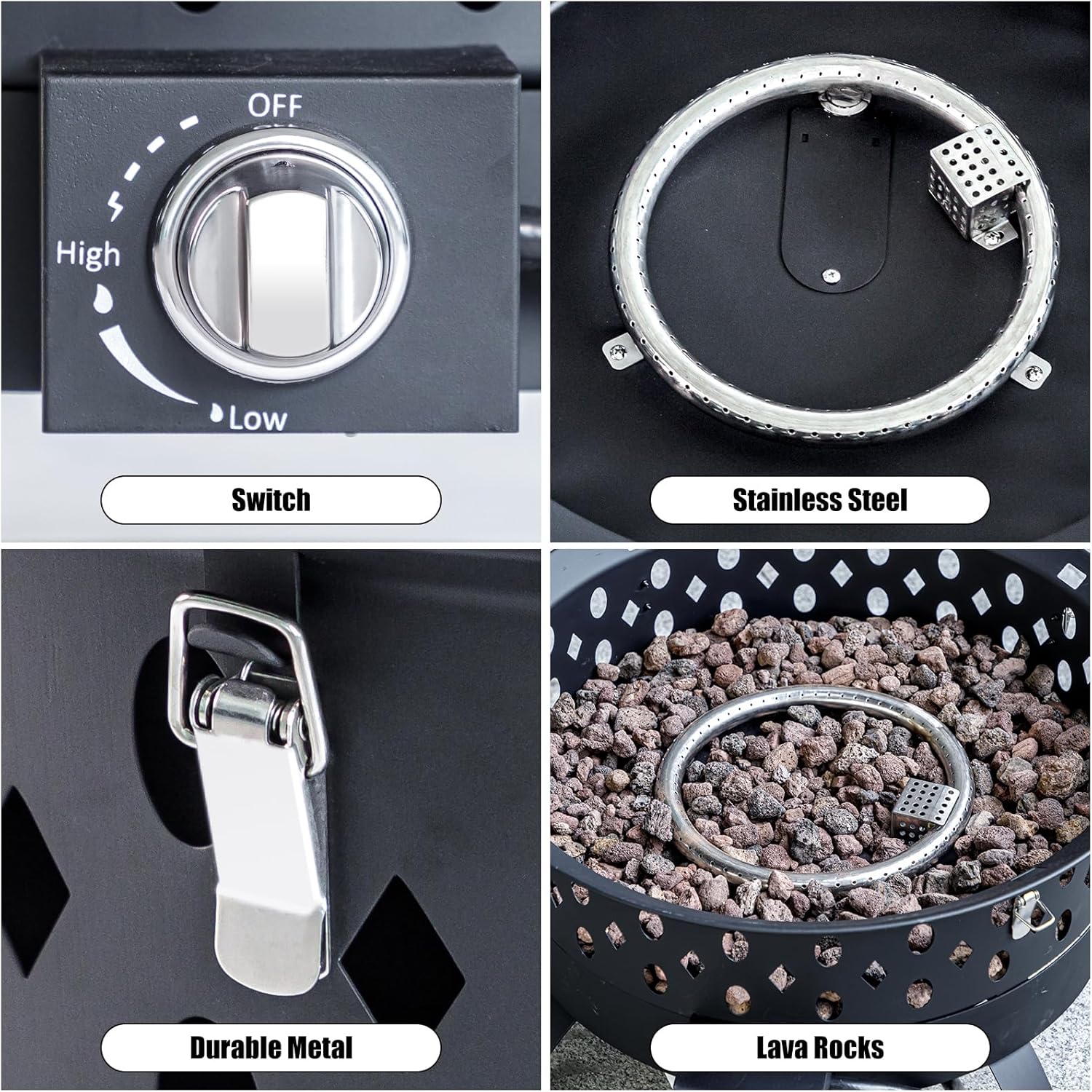 22 Inch Portable Propane Fire Pit,Gas Fire Pit for Outside with Lid & Handle, Smokeless Gas Firepit Bowl with Lava Rocks,Outdoor Propane Firepits for Camping,Patio,Yard,Bonfire.(Black)