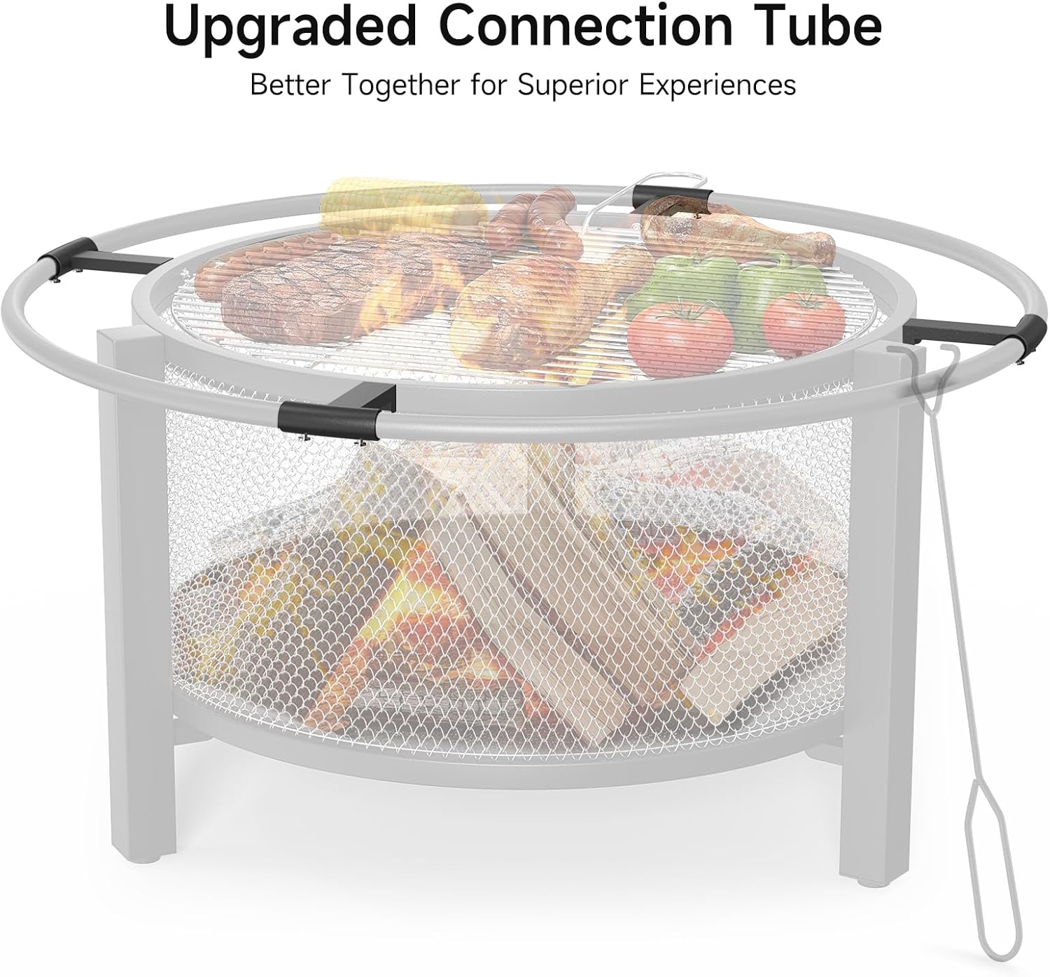ONBRILL 2-in-1 32 Inch Fire Pit with Cooking Grill + Upgraded Connection Tube