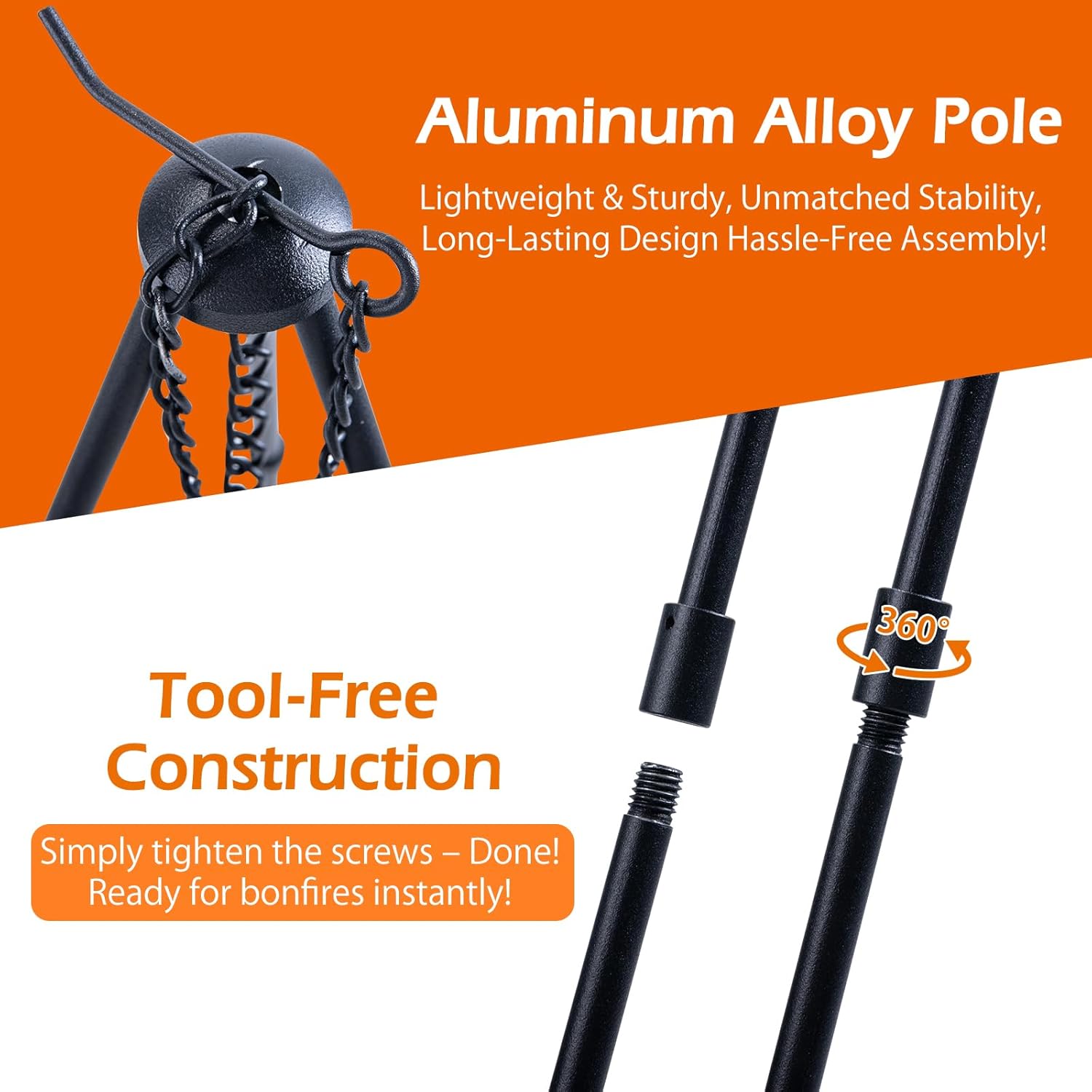 CHANGE MOORE Tripod Grill for Campfire, Portable Outdoor Over The Fire Camping Oven Tri pod with Fire Pit, Grill, Steel Grate and Legs, Campfire Tripod for Cooking