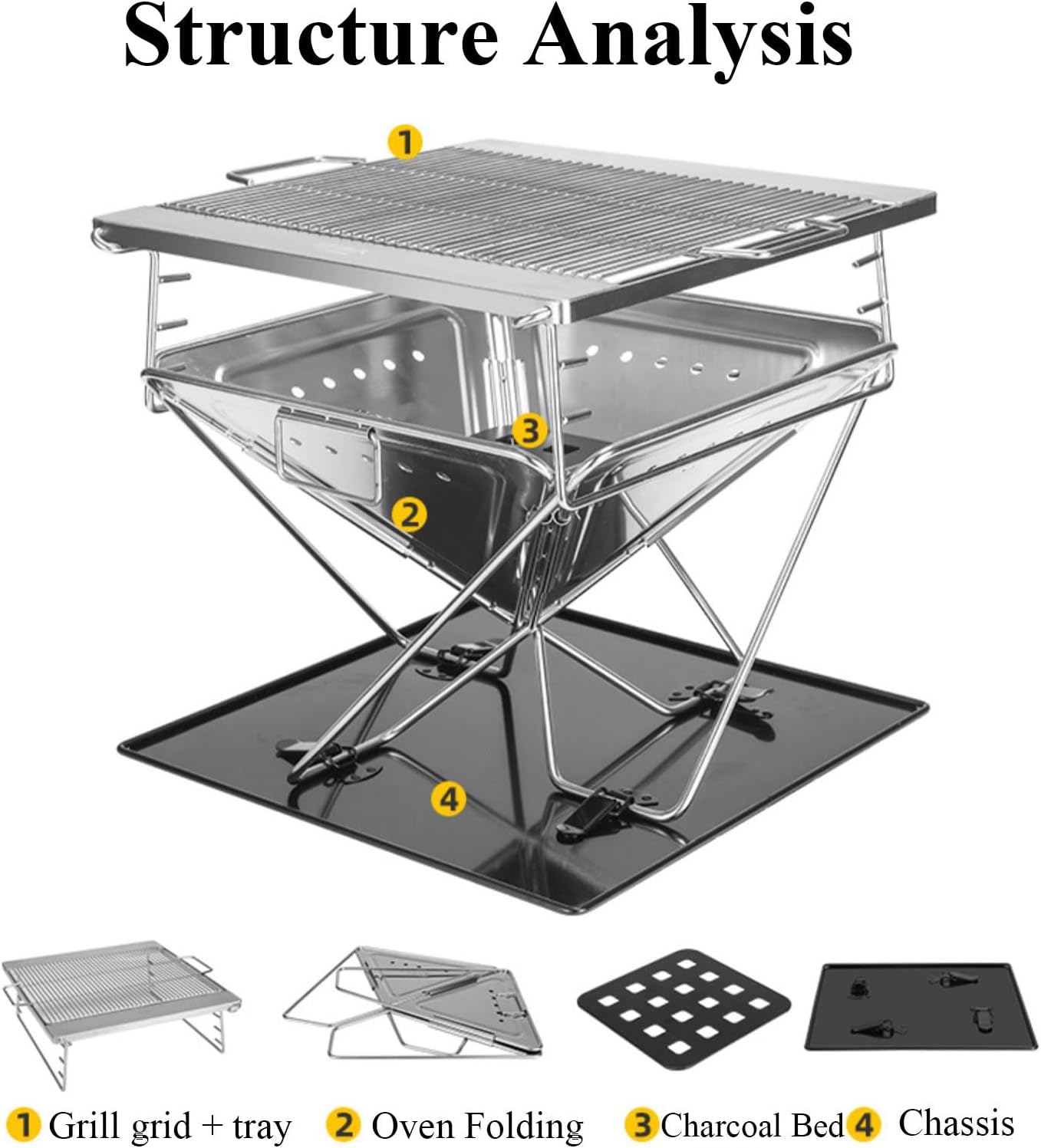 Fire Pit Portable Campfire Pit Collapsible Stainless Steel Grill for Camping Picnic Patio Backyard and Garden with Storage Bag,Large