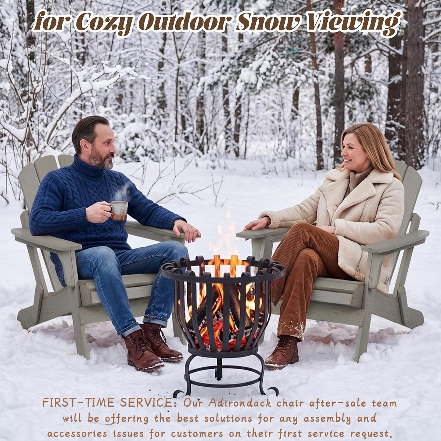 Folding Adirondack Chair, Solid Wood All-Weather Fire Pit Chairs with Pre-Assembled Backrest & Seat Board for Deck Backyard Patio Outdoor, Gray