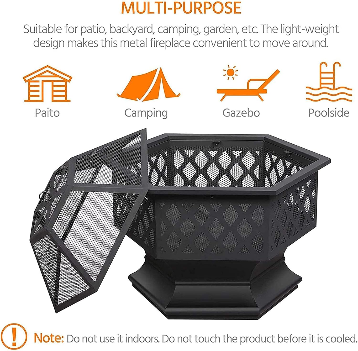 Outdoor Metal Fire Pit, Multifunctional Portable Firepit, Fireplace Stove for Camping Picnic Bonfire Patio Backyard Garden Beaches Park
