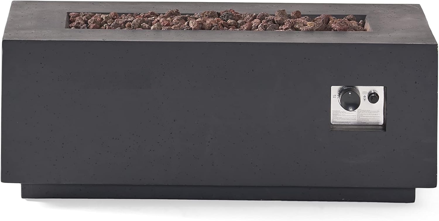 Christopher Knight Home Aidan Outdoor 40,000 BTU Rectangular Fire Pit (No Tank Holder) - Lightweight Concrete - Dark Gray