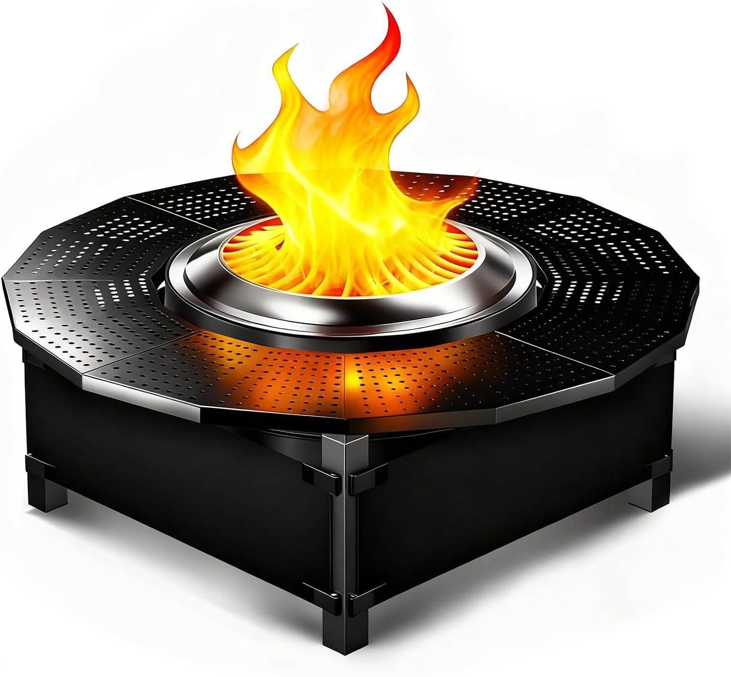 47.8-Inch Adjustable Fire Pit Surround Tabletop for Solo Stove Yukon/Bonfire, Powder-Coated Steel Top with UV-Resistant Fabric for Indoor & Outdoor Use, 30.2 in Inner, Fits Most Wood Burning Fire Pit