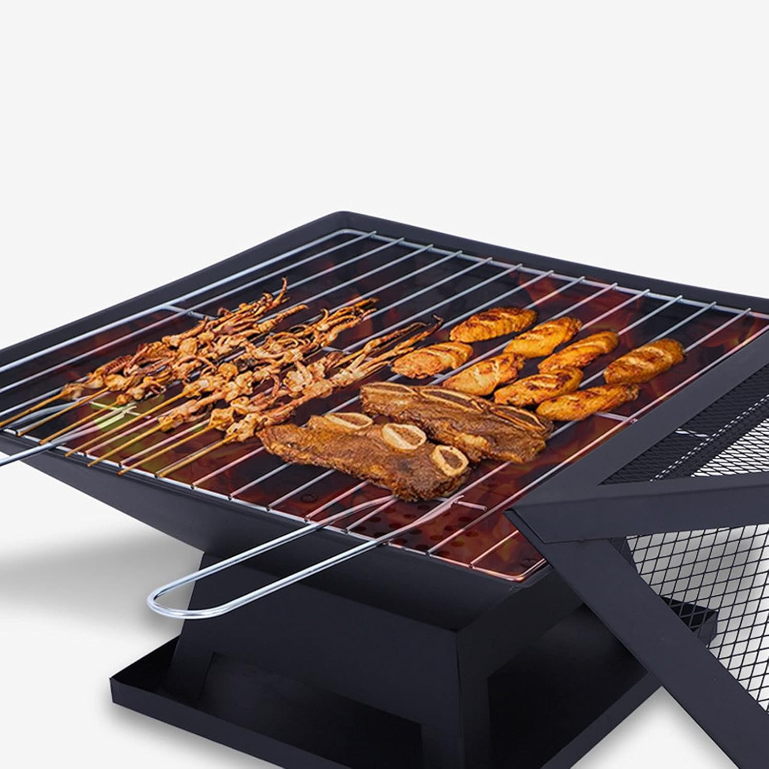 Fire Pit Wood Burning Fire Pit with Cooking & Grill, 18.5 Inch Outdoor BBQ Fire Pits with Spark Screen Fireplace Poker Fire Bowl