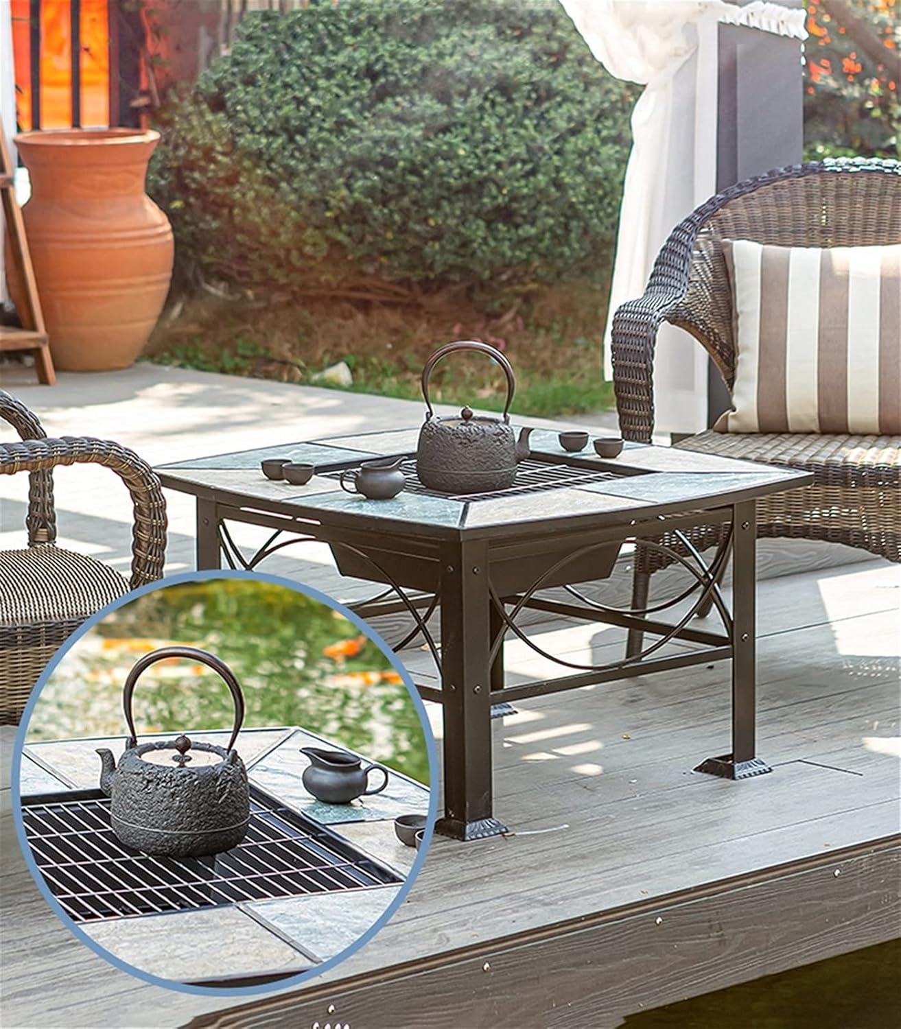 Outdoor Fire Pit Square Wood-Burning Fire Pit Bowl, Garden Outdoor Heater, Barbecue Kit for d Patio Courtyard