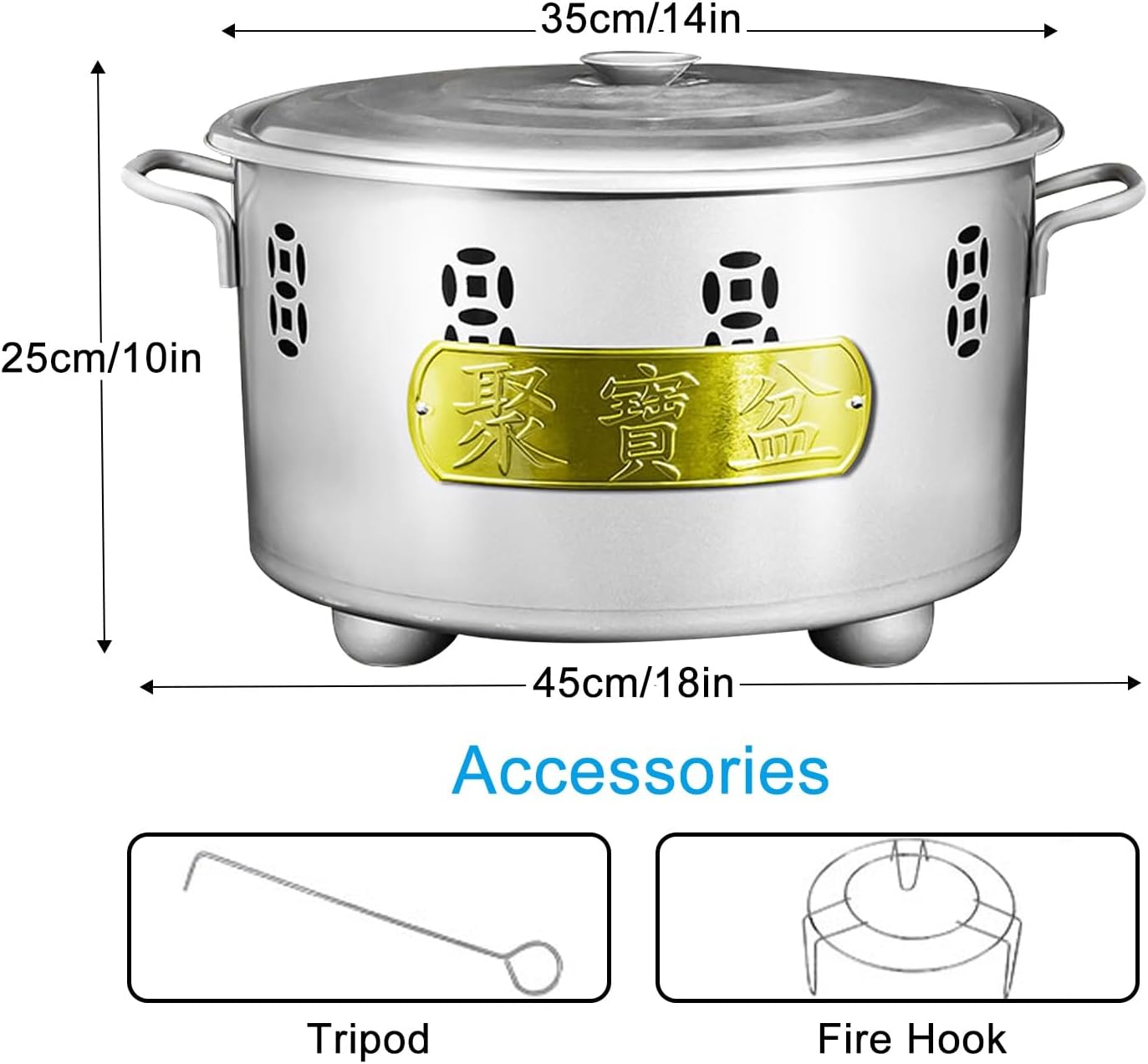 Garden Incinerator Fire Pit Outdoor Metal Trash Burn Cage can with Fire Hook and Grid, for Fallen Leaves Yard Waste Bonfire(Silver,45cm/18in)