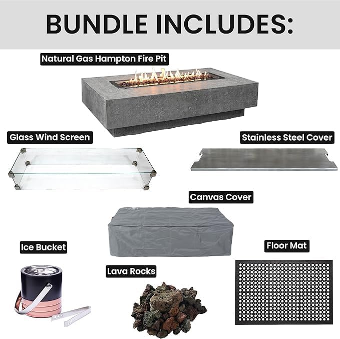 Elementi Rectangular Outdoor Gas Fire Pit Table, Natural Gas Fire Pits for Outside Patio Includes Canvas Cover & Lava Rocks, Firepit Outdoor Fireplace for Backyard Gas Fire Pits & Outdoor Fireplaces