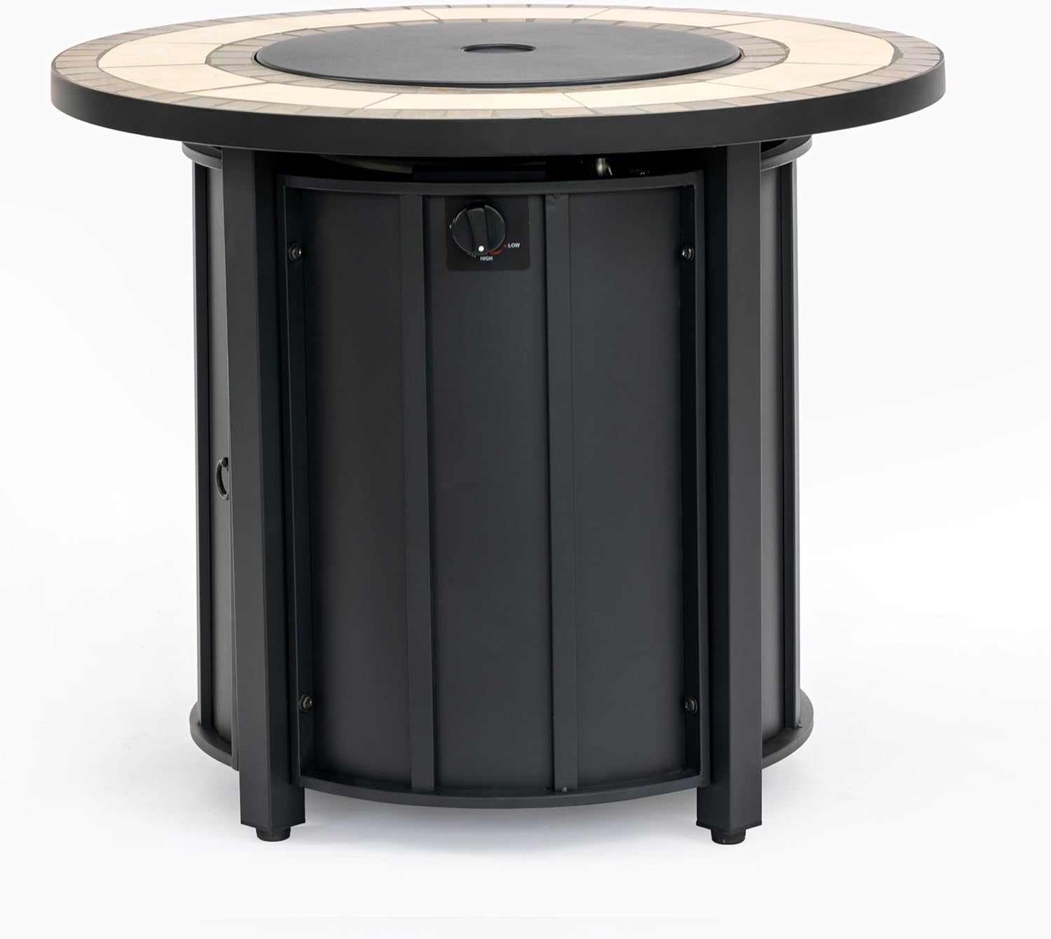 30'' Ceramic Round Propane Fire Pit Table, 50,000 BTU Steel Gas FirePit for Outdoor, Fire Table with Lid, Add Warmth & Ambience to Gatherings and Parties On Patio Deck Garden Backyard, Black.