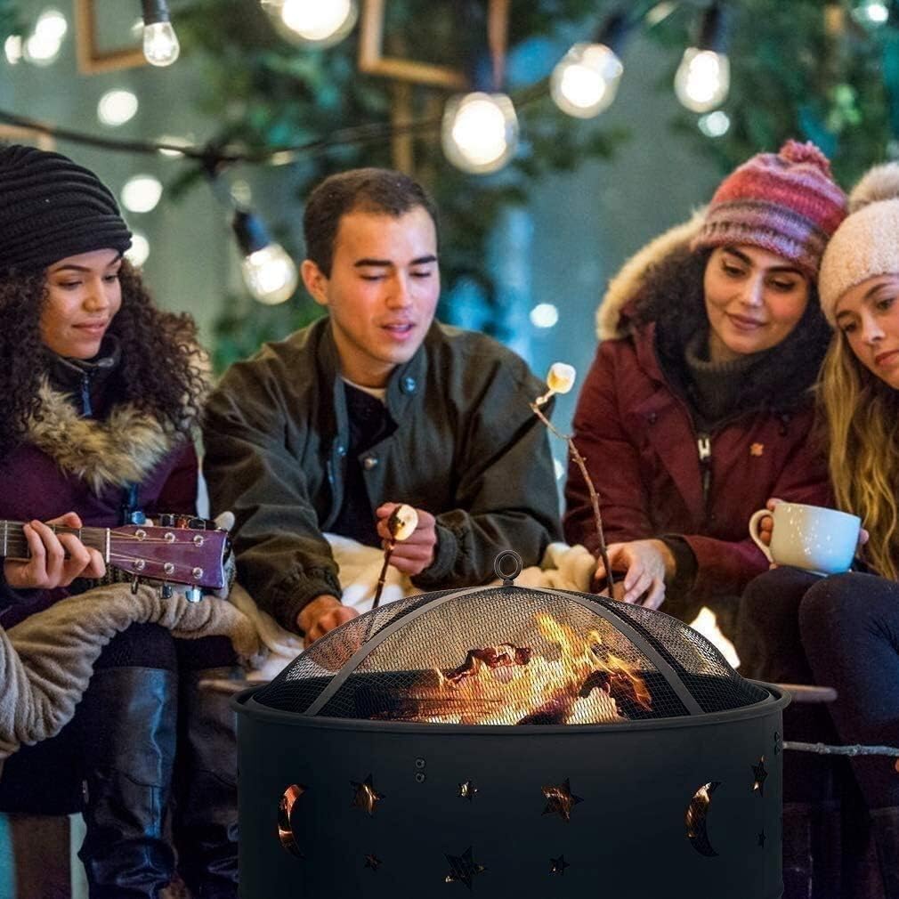 Fire Pits Outdoor Wood Burning Bowl, 24 Inches Diameter Wood Burning Steel Fire Patio & Backyard Firepit