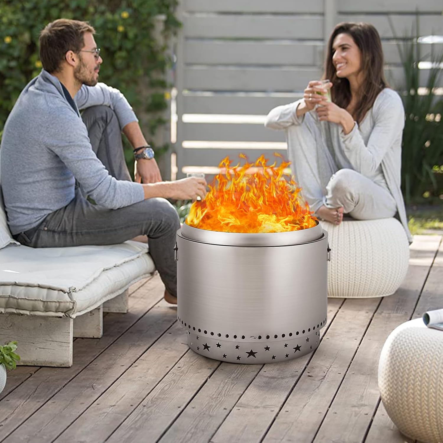 Smokeless Fire Pit 20.5’, Portable Fire Pit with Stand, Handles Design, Stainless Steel Stove Wood Burning, Removable Ash Pan, for Camping, Garden, Backyard