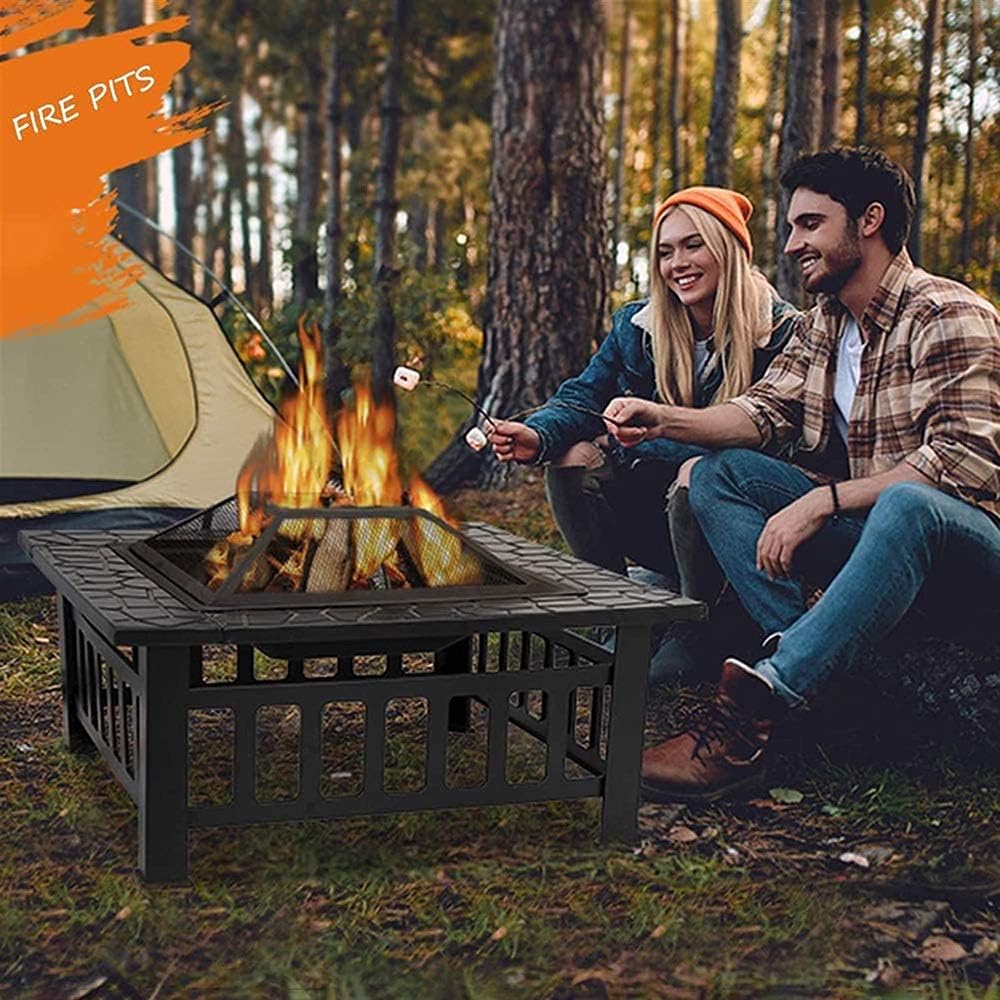 3 In1 Outdoor Fire Pits, 32-Inch Portable BBQ Firebowl, Patio Wood Burning Fire Pit with Fireplace Poker Waterproof Cover