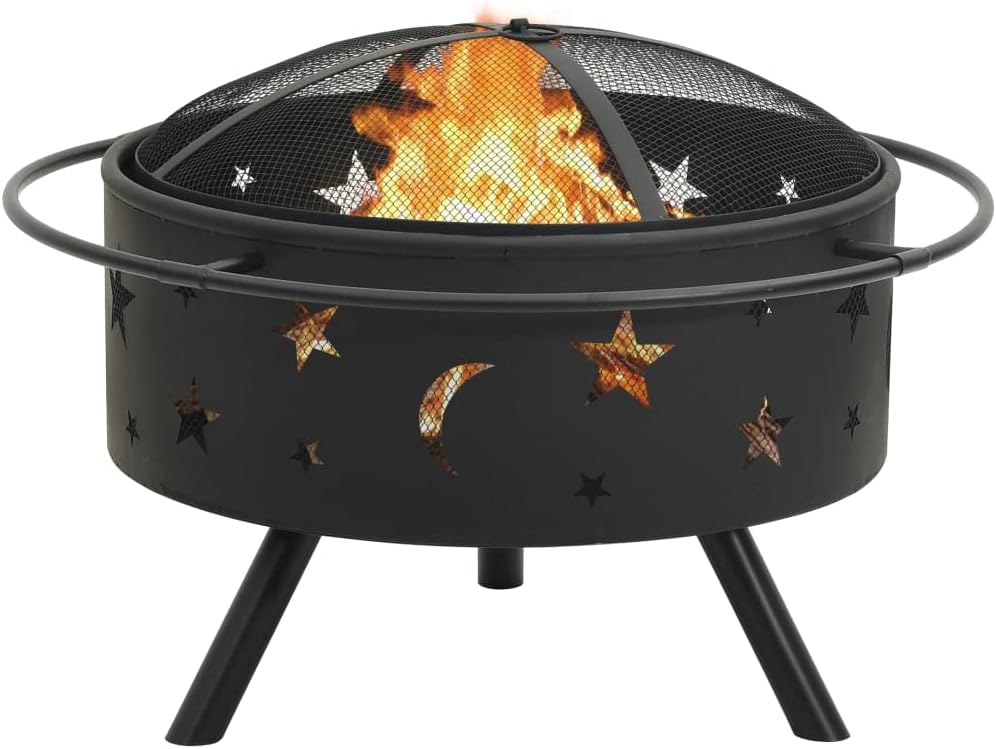 Large Outdoor Wood Burning Fire Pit with Poker, 29.9