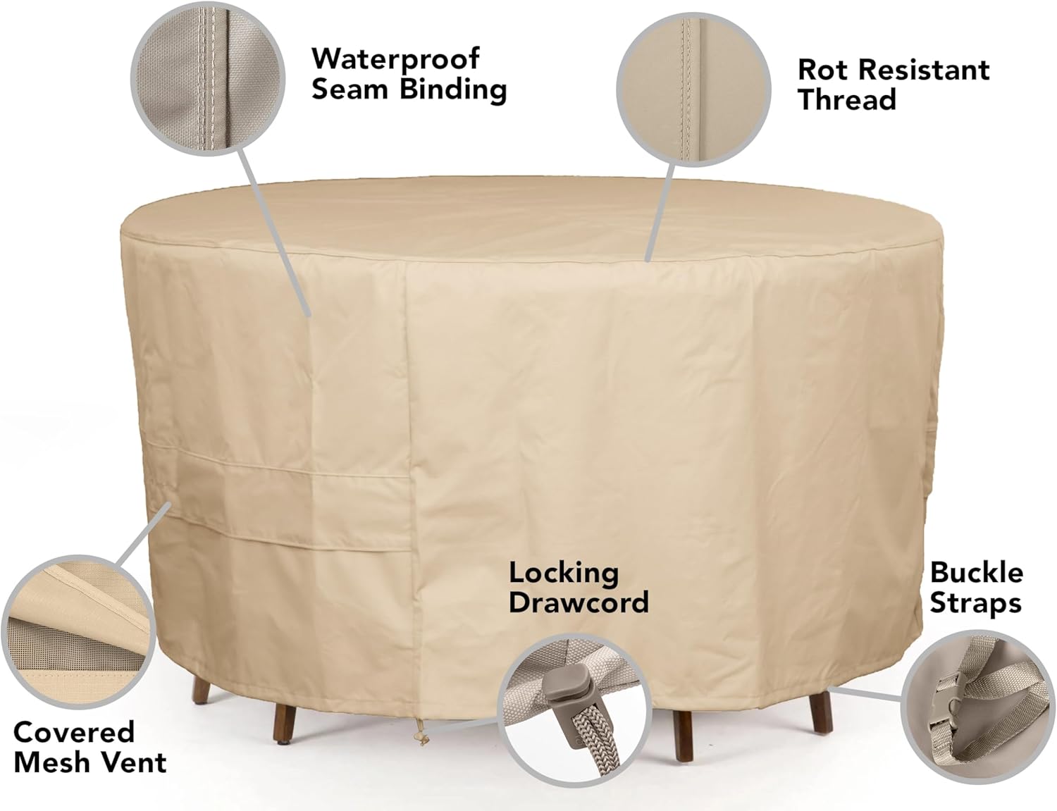 Covermates Ultima Round Fire Pit Chair Set Cover – Waterproof Heavy-Duty Outdoor Protection with Ripstop Polyester, Mesh Air Vents & Secure Buckle Straps, Round 72DIAMETER x 30H, Ripstop Tan