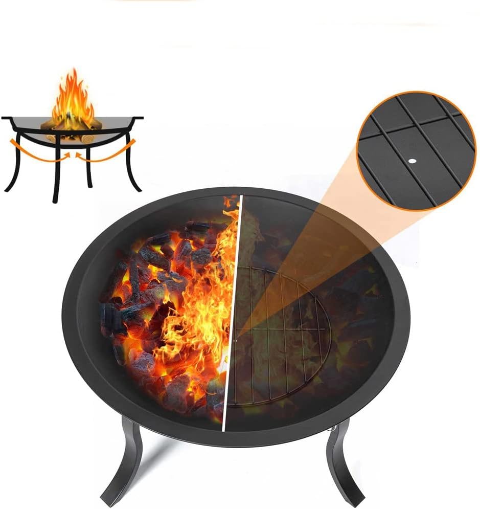 24inch Portable Fire Pits with 4 Foldable Legs Wood Burning Firepit Steel BBQ Grill Fire Bowl for Outdoor Camping Supply