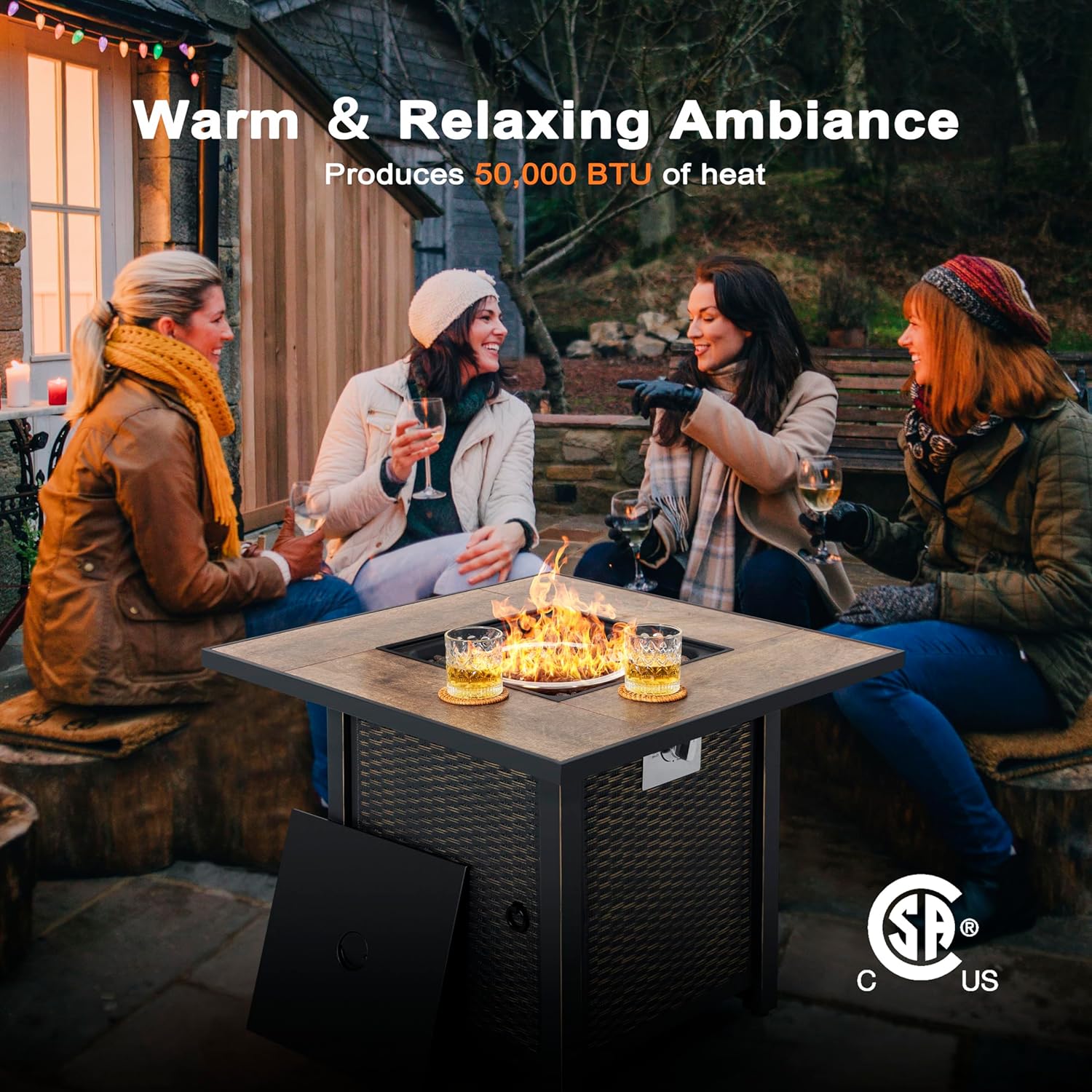 Nuu Garden 30 Inch Outdoor Propane Fire Pit Table, 50,000 BTU Square Gas Fire Table with Ceramic Tabletop, Lid, Cover and Lava Rock for Patio Outside Garden Backyard Party, Brown