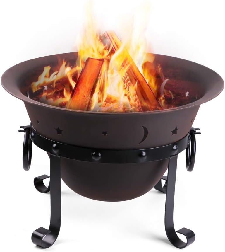 Fire Pit Bowl with Mesh Screen - Cast Iron Outdoor Round Wood Burning Fire Pit for Backyard Patio Garden with Fireplace Poker