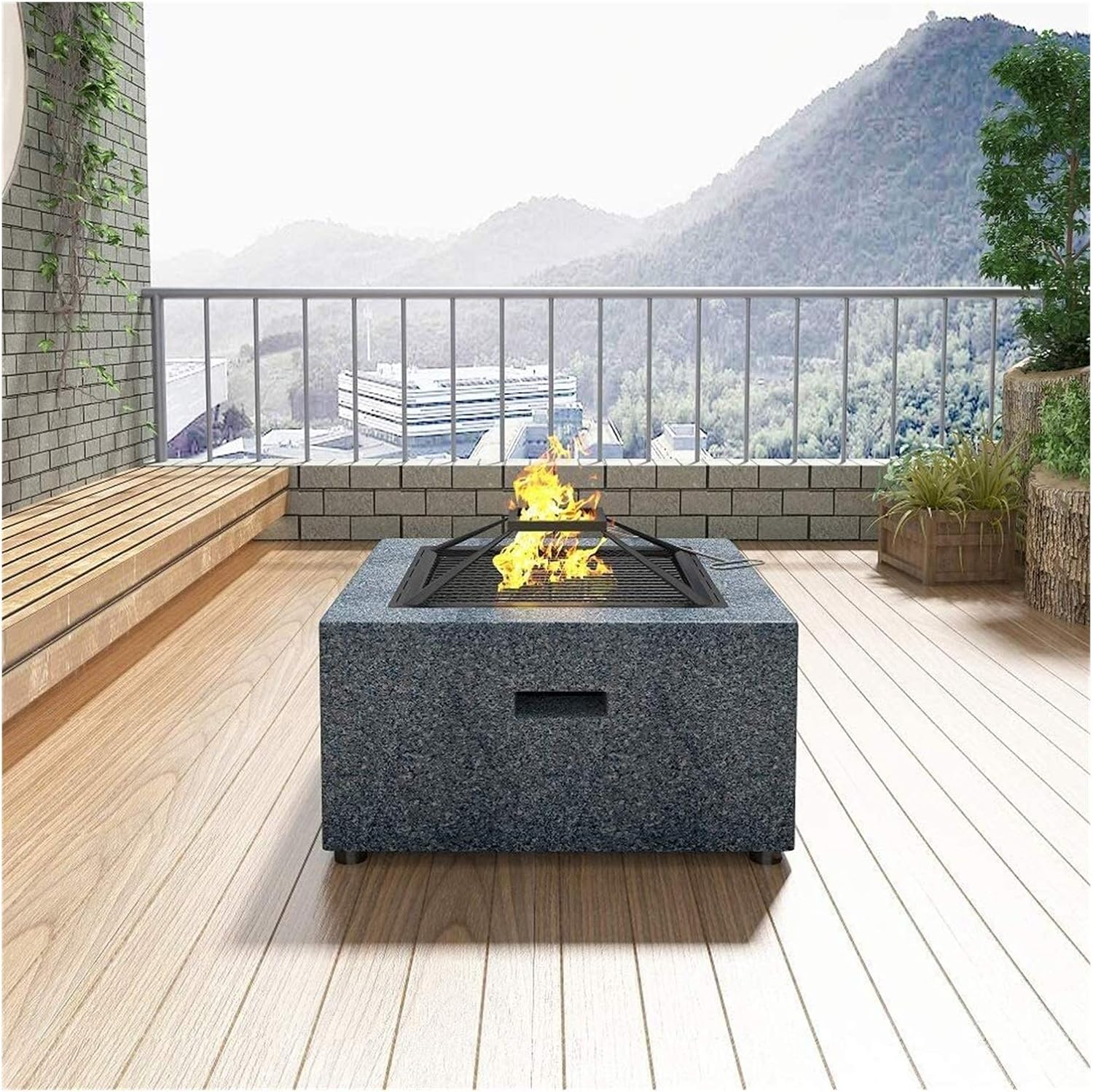 Fire Pits Outdoor Wood Burning Fire Pit Tables for Outside Patio, Wood Burning Fire Pit, with Grille,Fire Pit Tongs,Patio Fire Steel BBQ Grill with Cover BBQ Cooking for Outside Camping