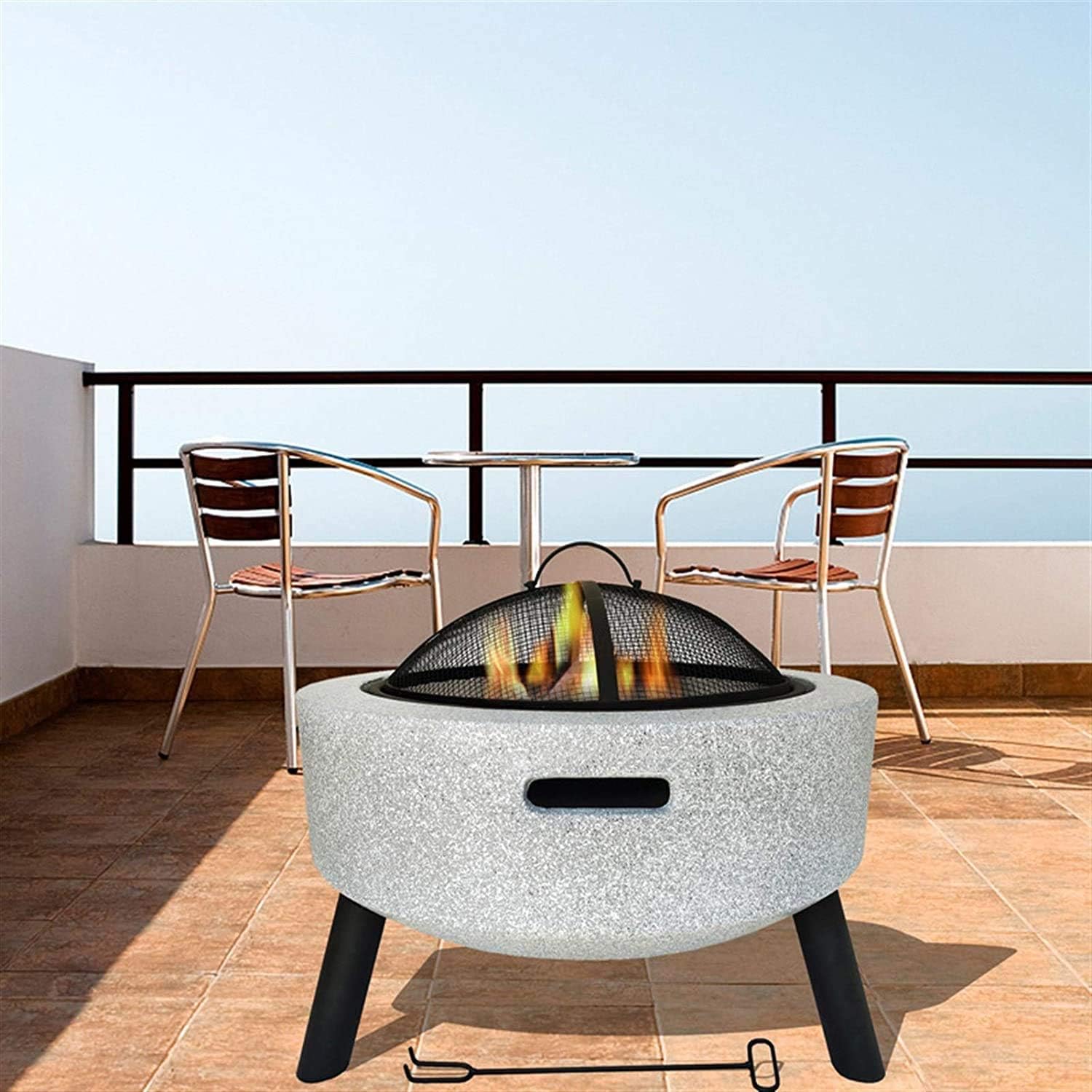 Garden Fire Pit Portable Grill Barbecue Rack Outdoor Fire Pits Fire Bowl, Magnesia Barbecue Grill, for Outdoor Garden Fire Pit Heating/Barbecuing, Garden Terrace for Camping Backyard, White