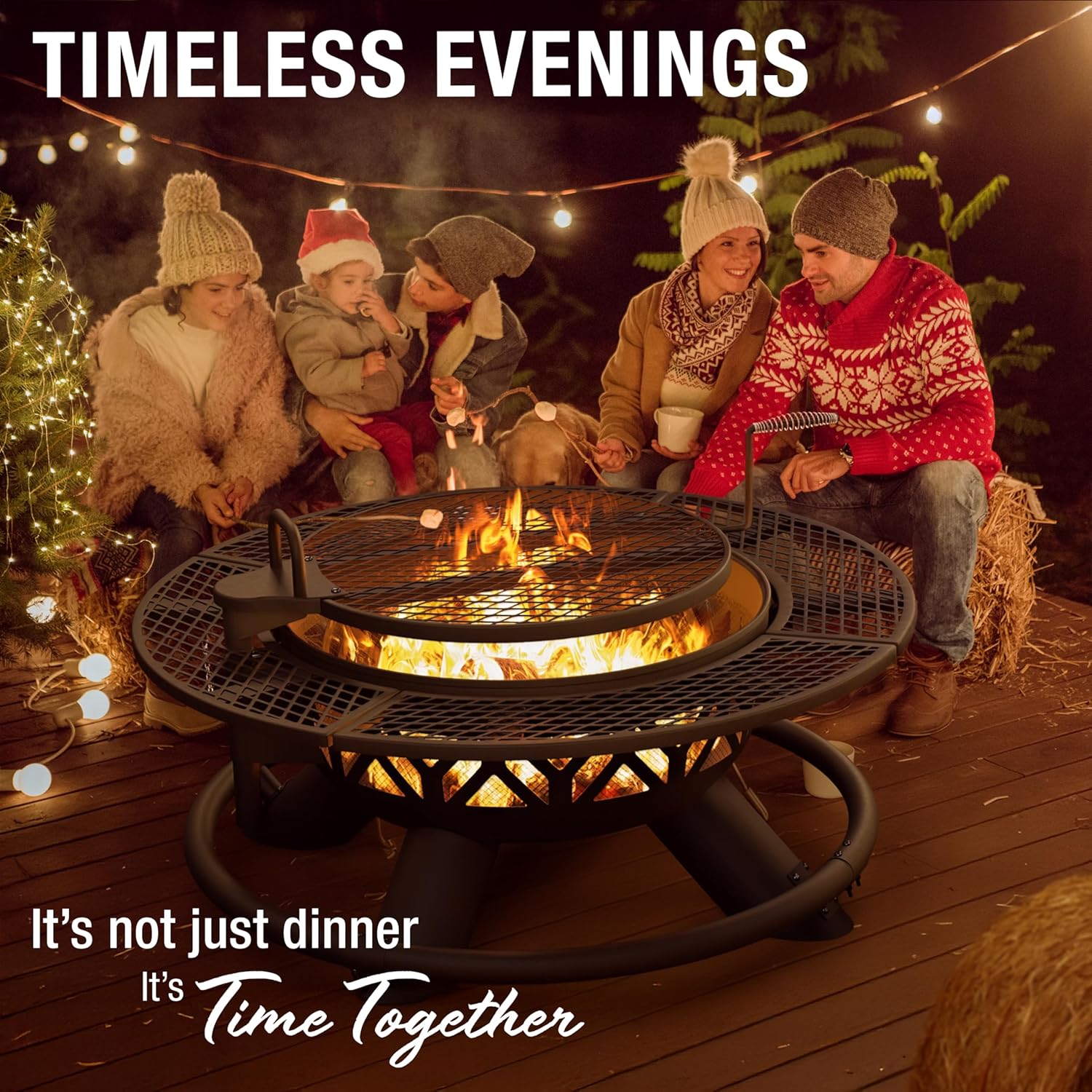 47 Inch Heavy Duty Steel Fire Pit with Grill, Large Outdoor Fire Pits for Outside Wood Burning, BBQ