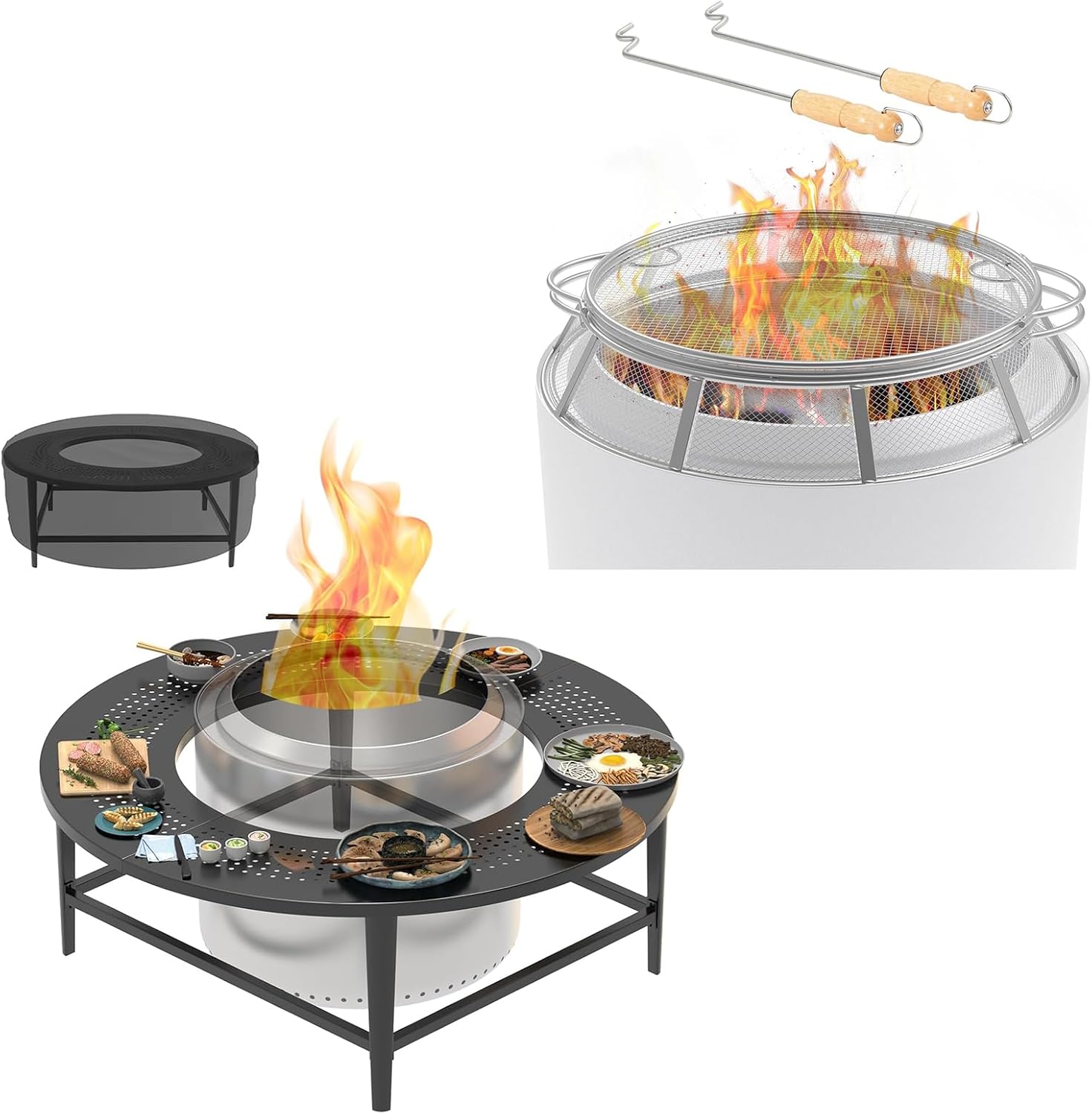 Spark Protector Mesh Screen and Fire Pit Surround Tabletop for Solo Stove Yukon 27 Inch, Outdoor Smokeless Fire Pit Table for Wood Burning Fire Pits, Powder-Coated Steel Stove Table Surround