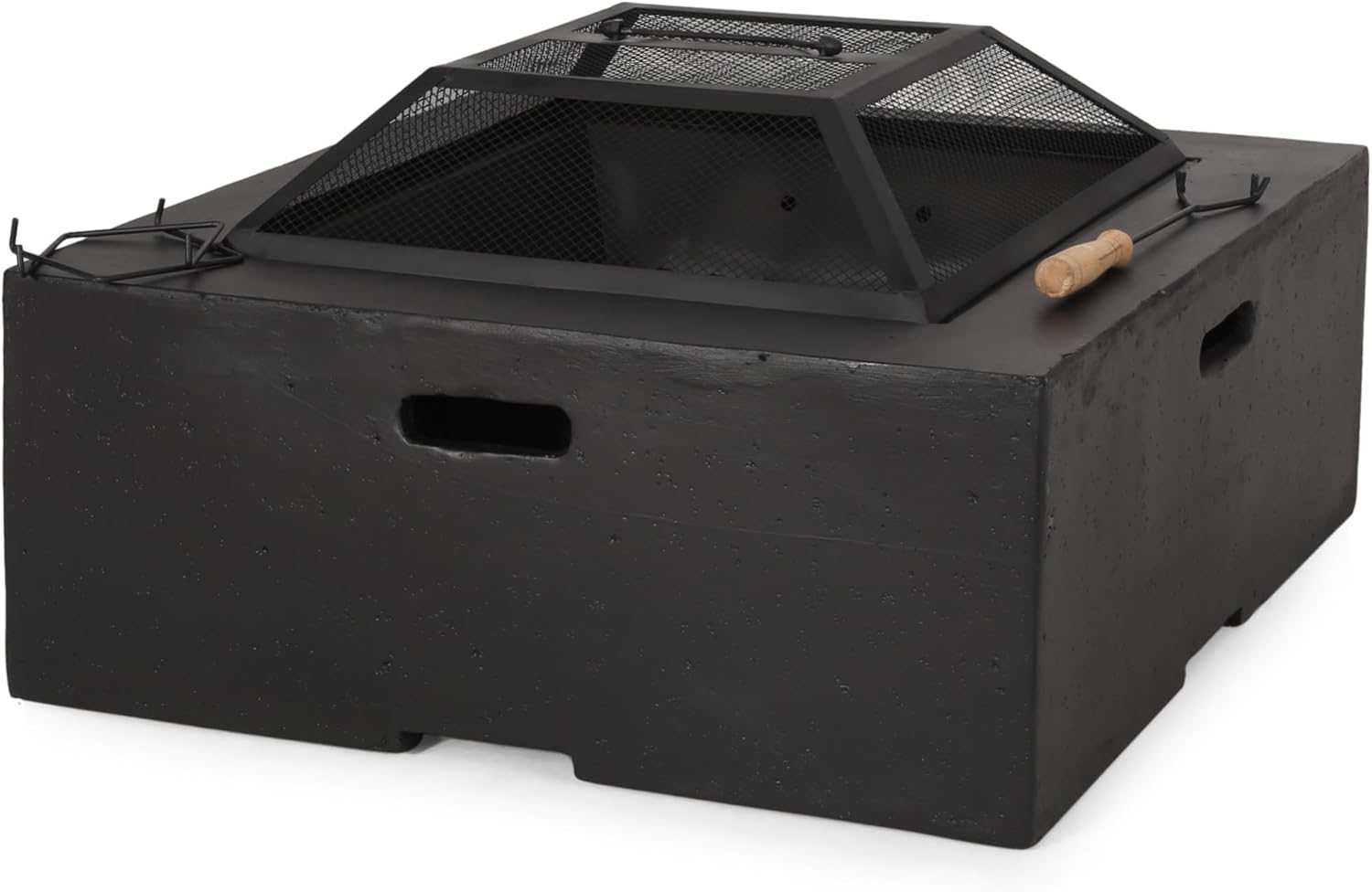 Christopher Knight Home Berwick Outdoor Lightweight Concrete Wood Burning Square Fire Pit, Dark Gray