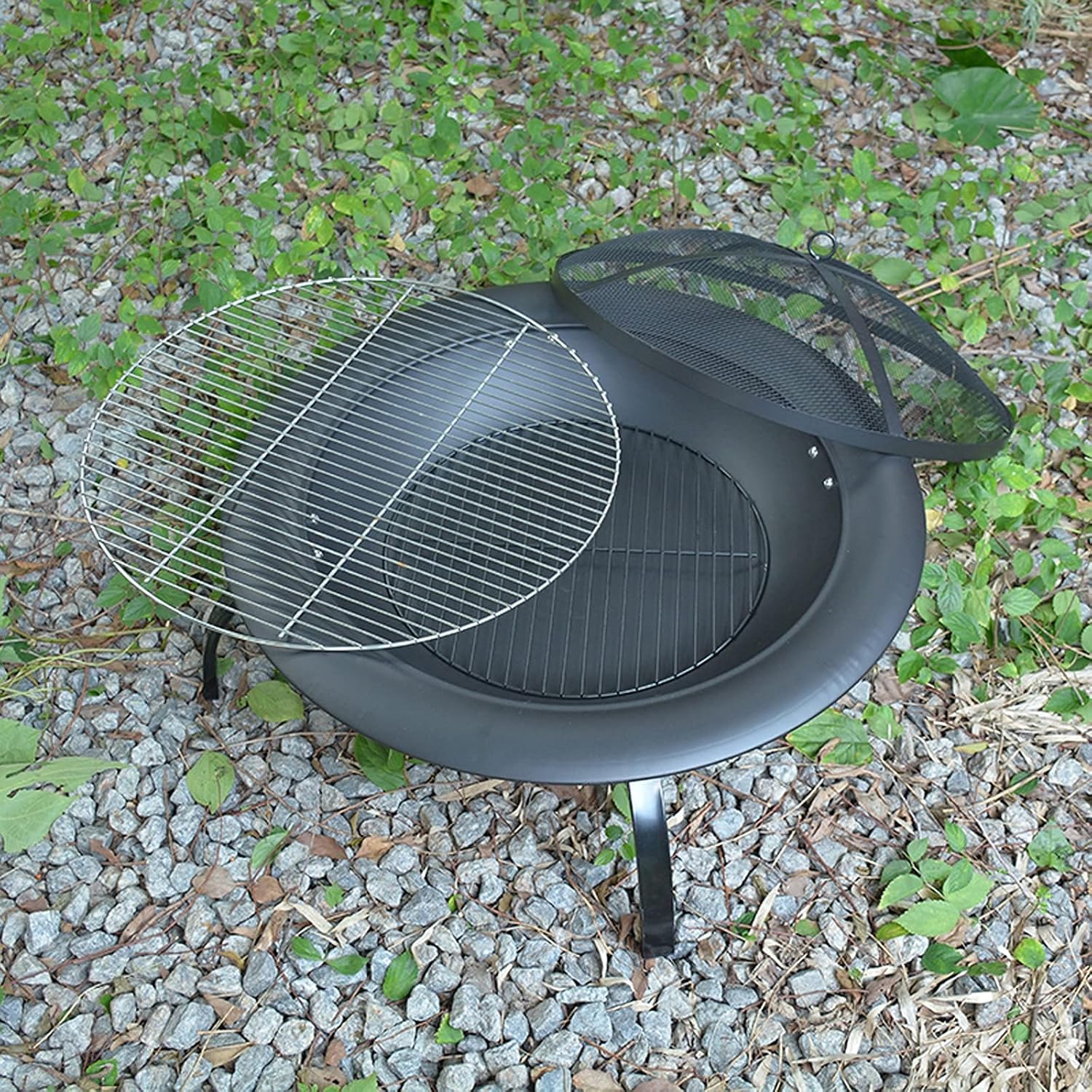Portable Fire Pits Outdoor Wood Burning BBQ Grill,Small Fire Pits Bowl with Mesh Spark Screen Cover Wood Firepit