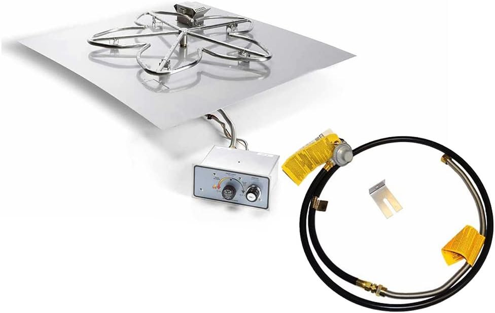 HPC Fire Push Button Flame Sensing Gas Fire Pit Kit (TOR-FPPK18-SQ-FLEX-LP-ST), 18x18 Pan, 12