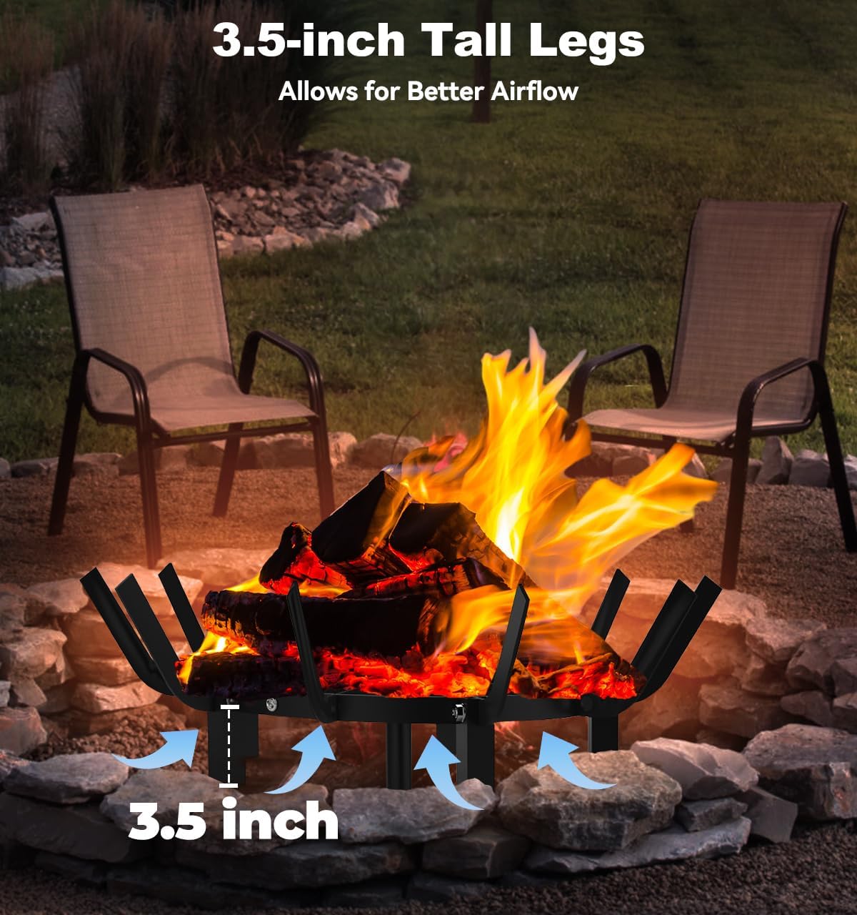 24 Inch Round Fire Pit Grate & 17 Inch Trapezoid Vertical FirePits for Outside Patio, Beach and Campfire, Black